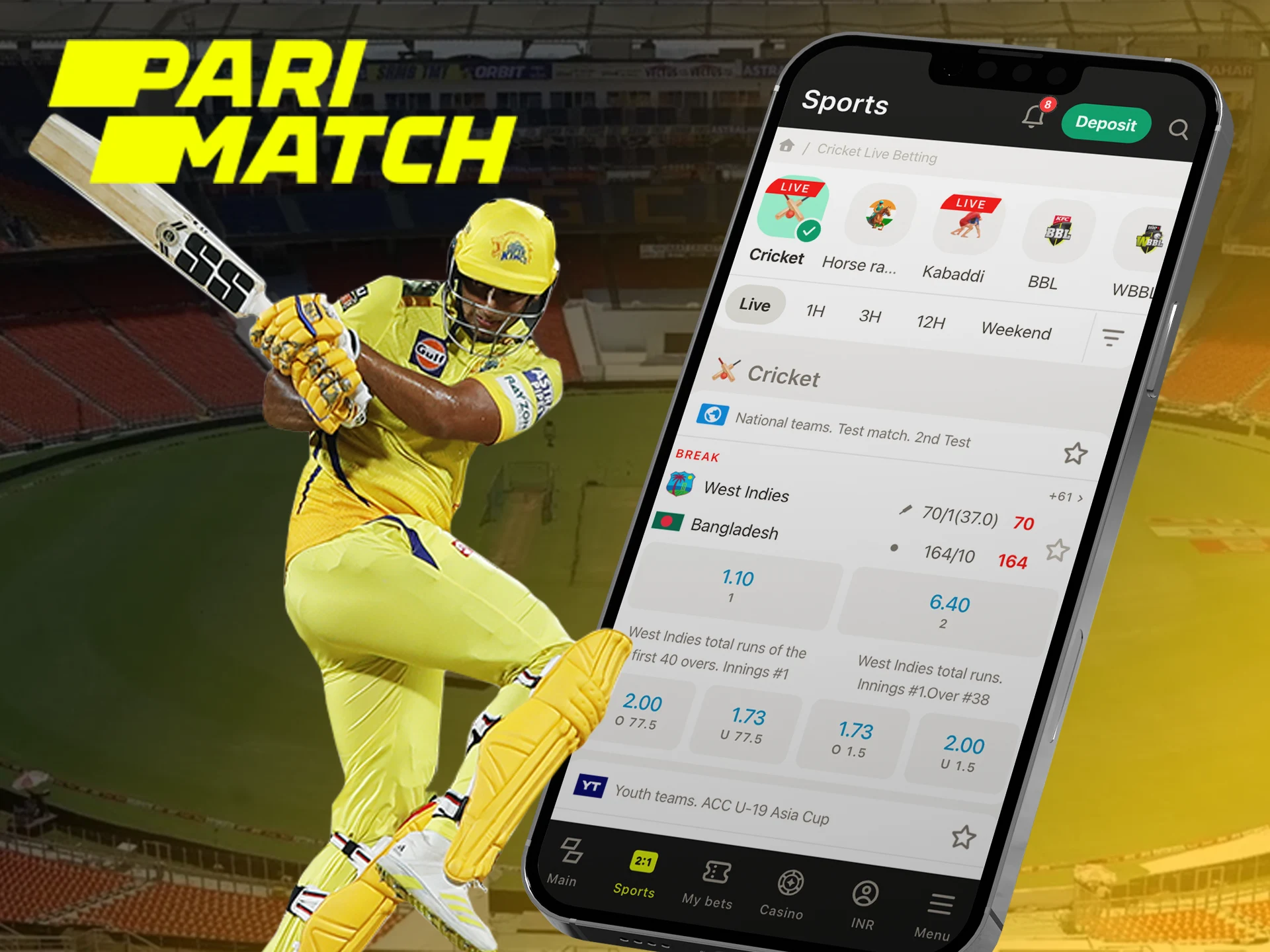 Luck awaits you in cricket betting with Parimatch bookmaker.