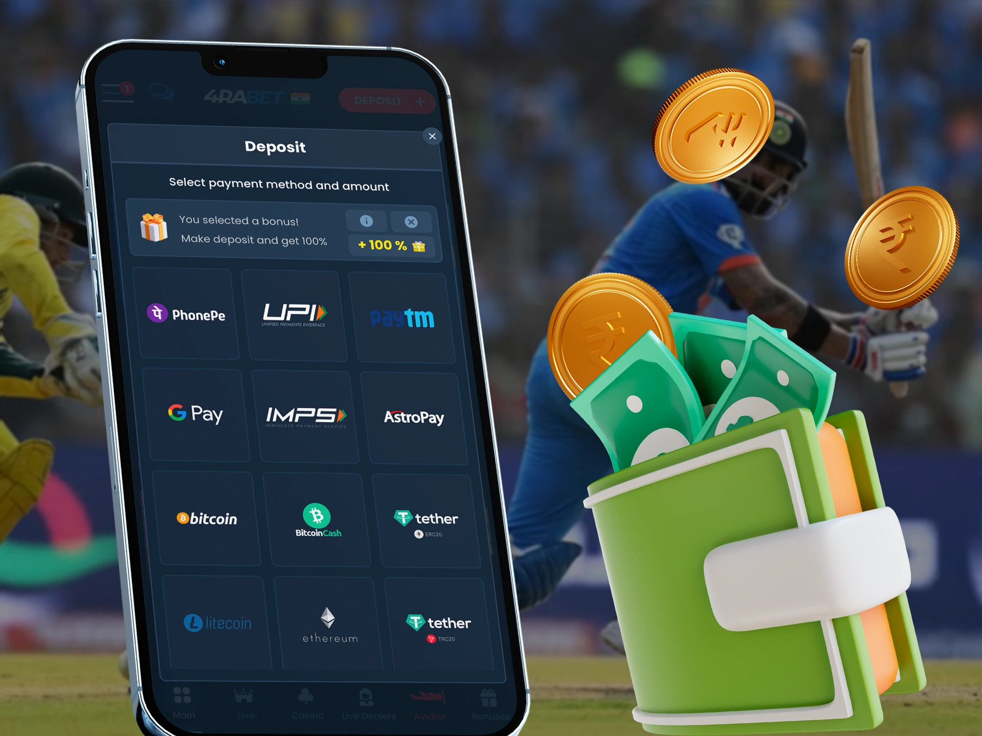 Choose the right deposit method for you for cricket betting.