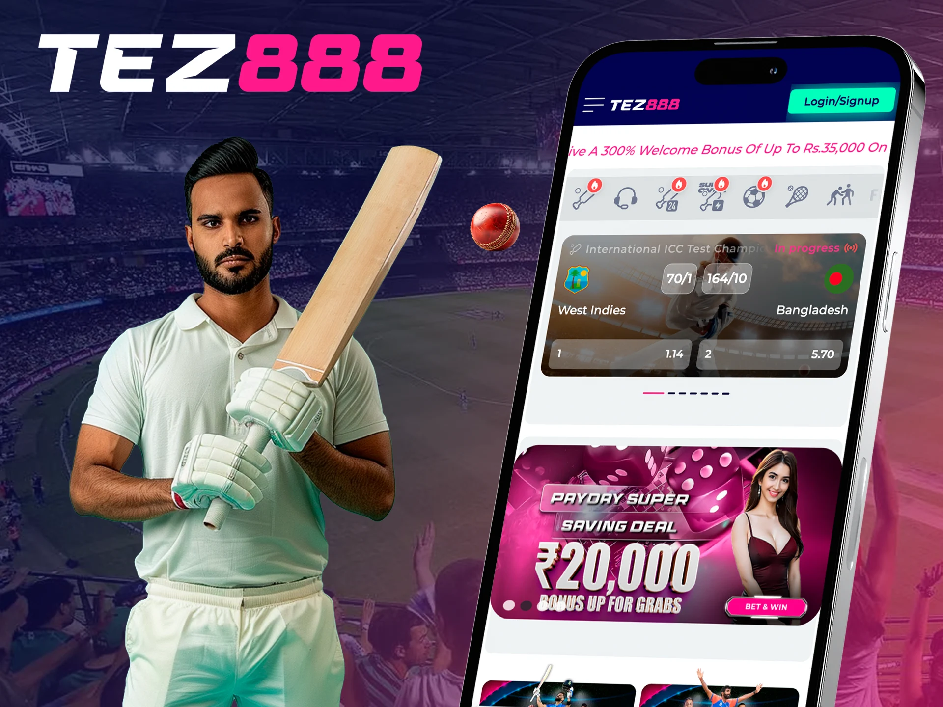 Place your cricket bets on the Tez888 app and you're bound to get lucky.