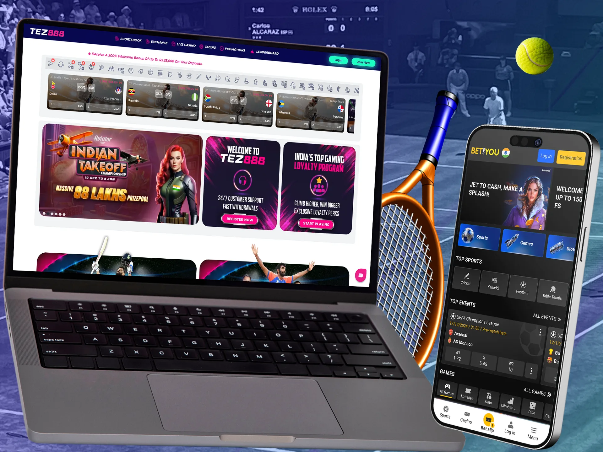 Choose where you want to bet on tennis on the website or on the app.