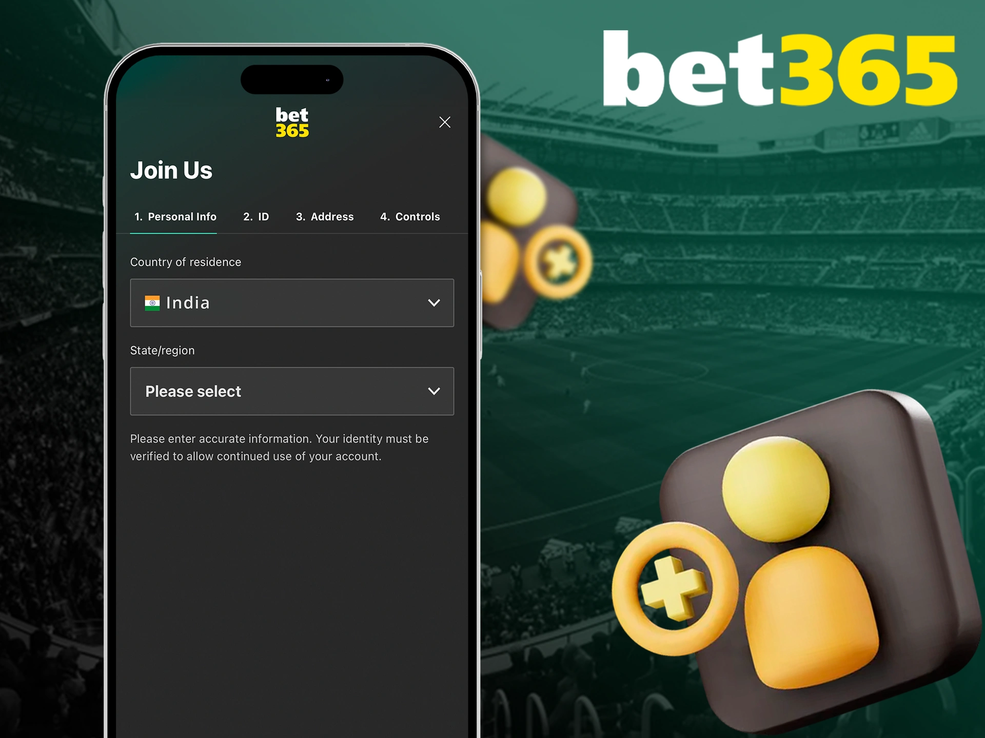 Create a personal account to start playing for real money at bet365.