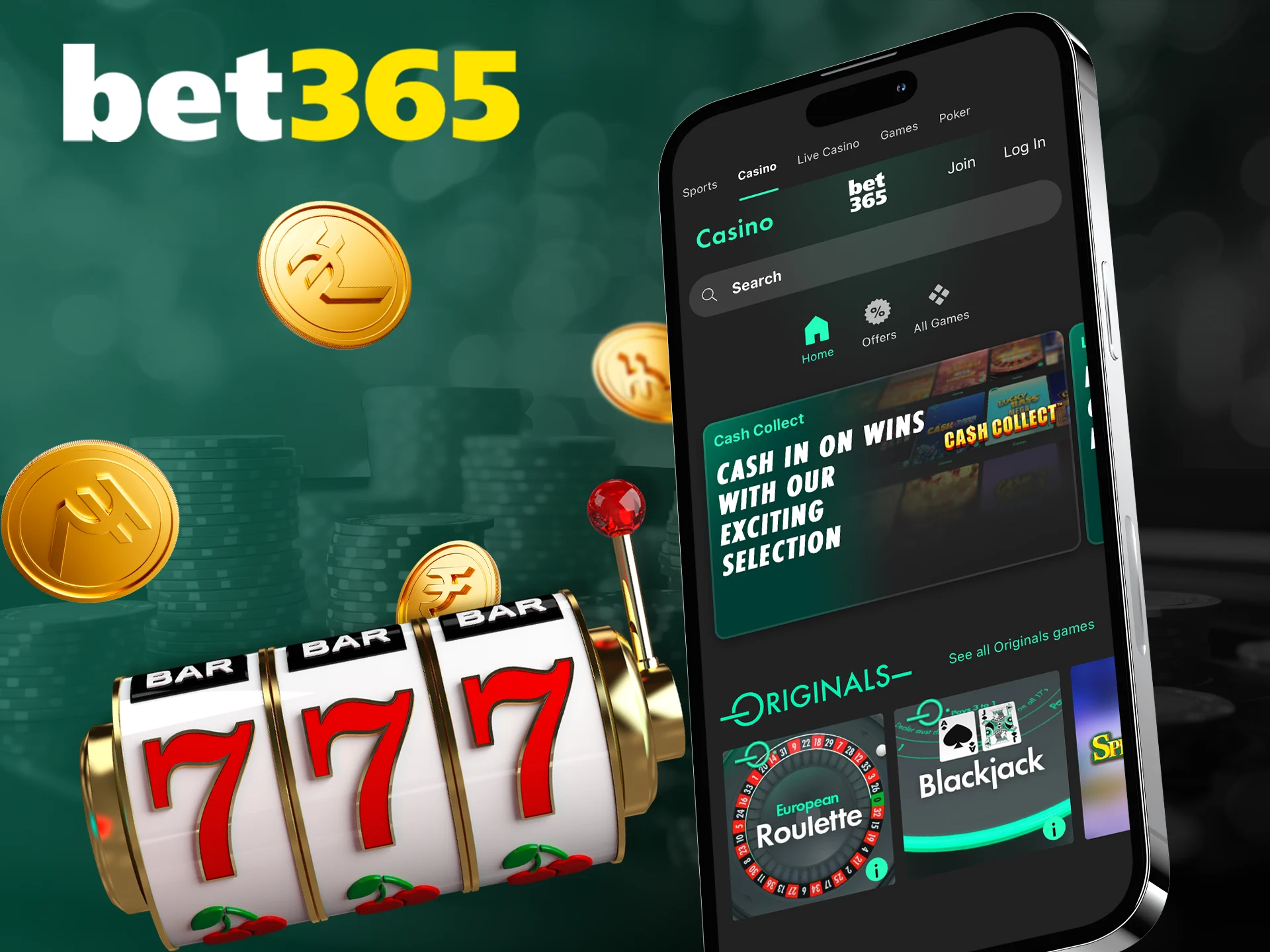 The bet365 app provides a wide range of casino games for your wins.