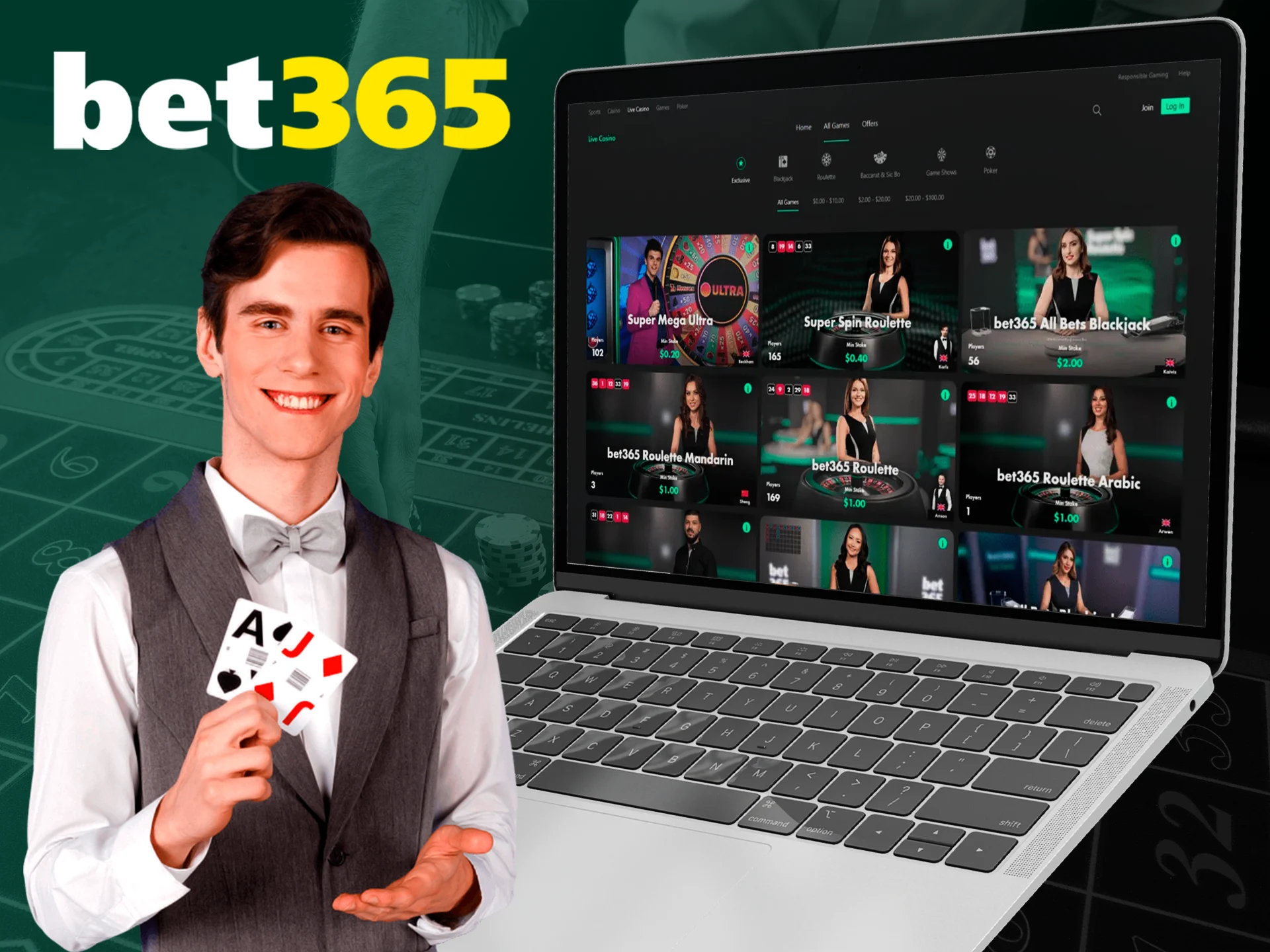 Play with live dealers and you're bound to get lucky with bet365.