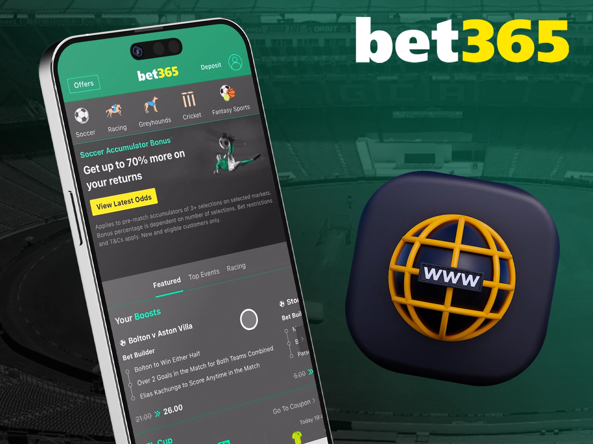 Visit bet365 on your smartphone and start betting in the mobile version.