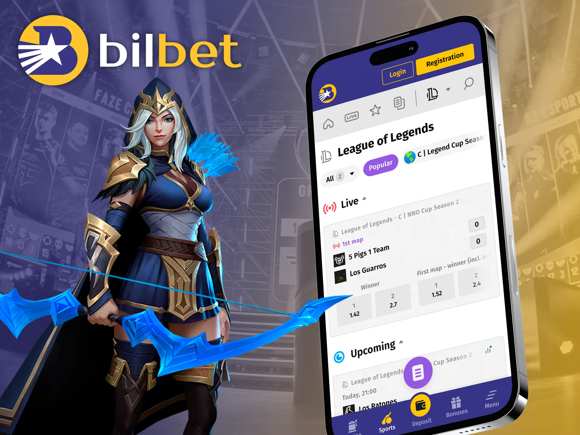 Find your favorite games to bet on in the eSport section of the Bilbet app.