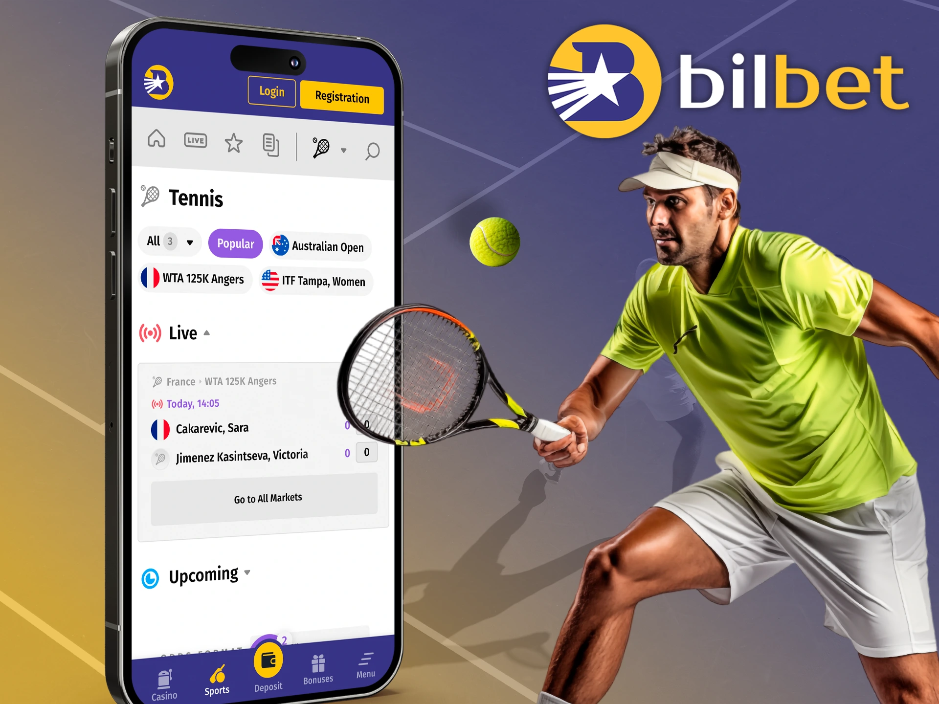 Bet on the favorite in tennis in the Bilbet app and luck will be waiting for you.