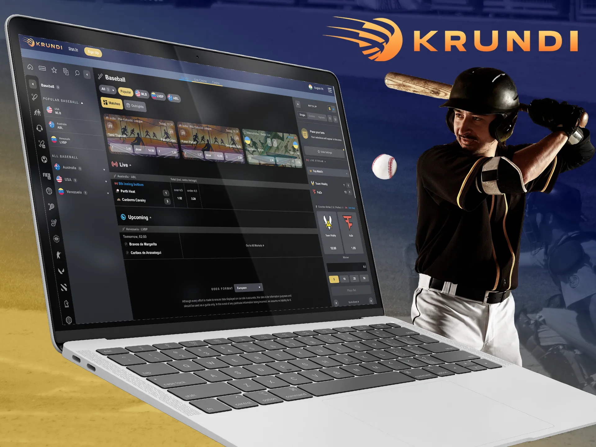 To bet, pick a baseball matchup and odds and you'll be lucky at Krundi.