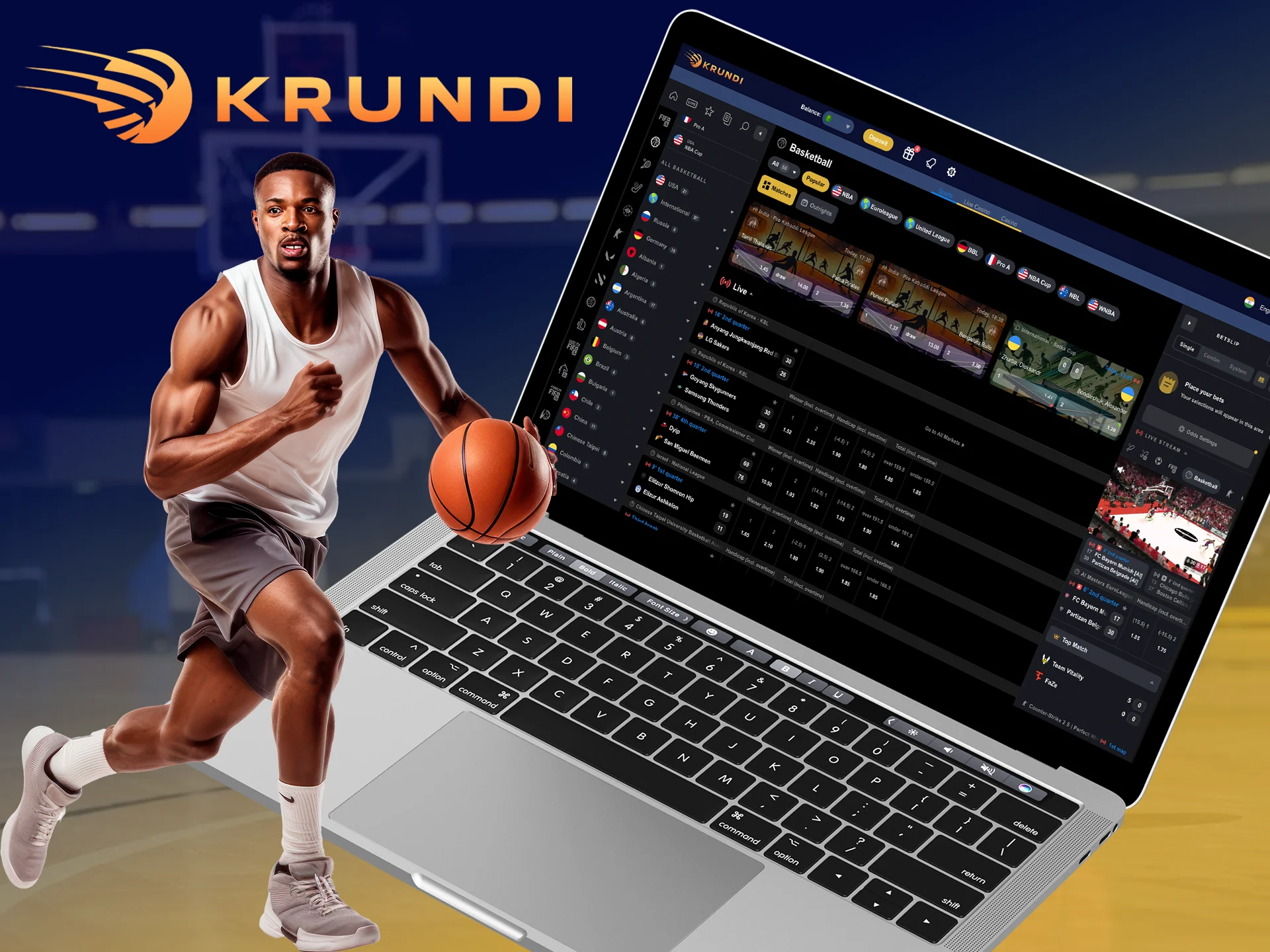 Bet on a win or a certain score on basketball at Krundi.