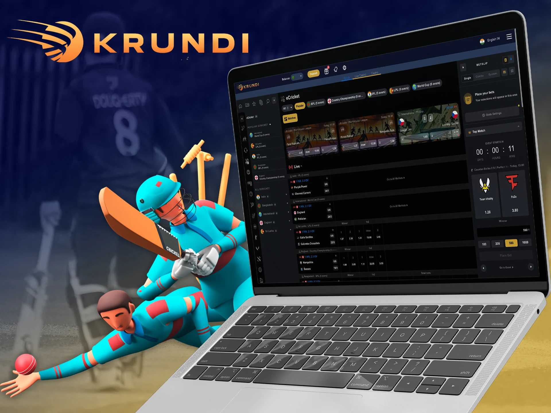 Test your fortune in eCricket betting at Krundi.