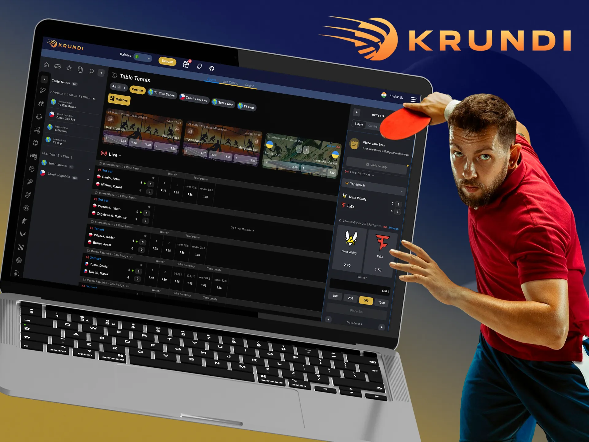 Predict using table tennis betting types to win at Krundi.