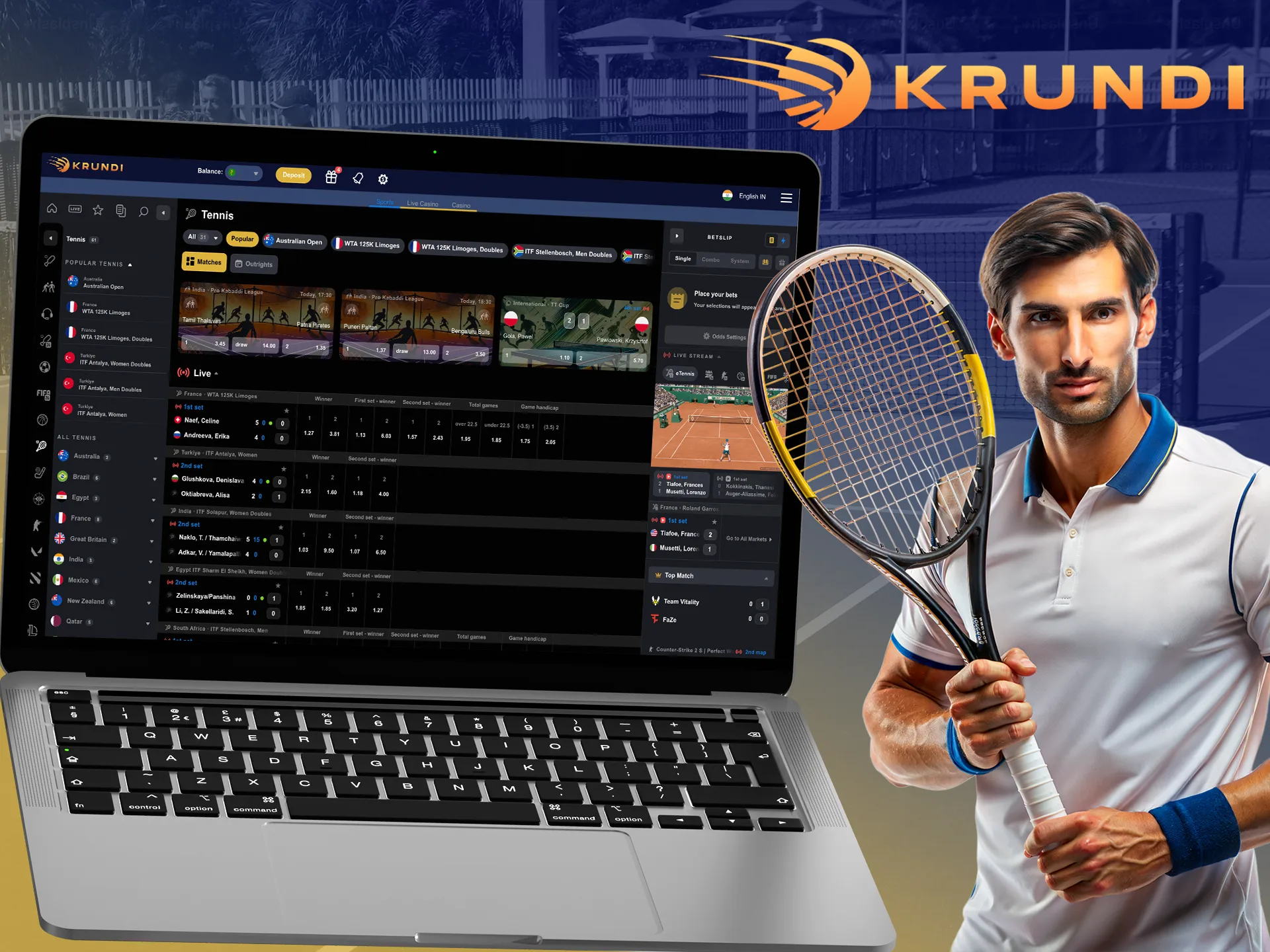 Pick your favourite and bet on tennis with Krundi.