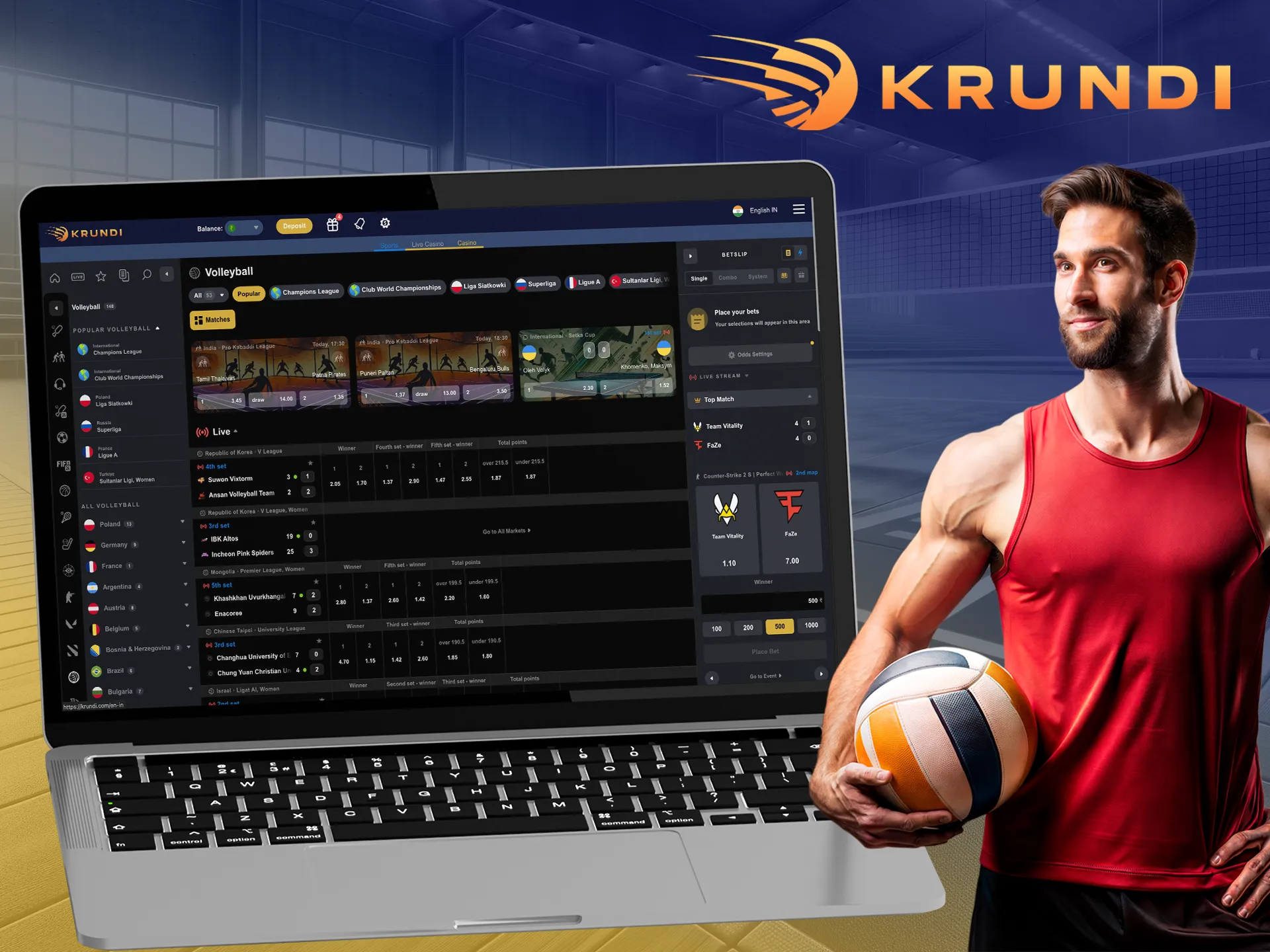 Analyse the team statistics and make the right volleyball bet at Krundi.