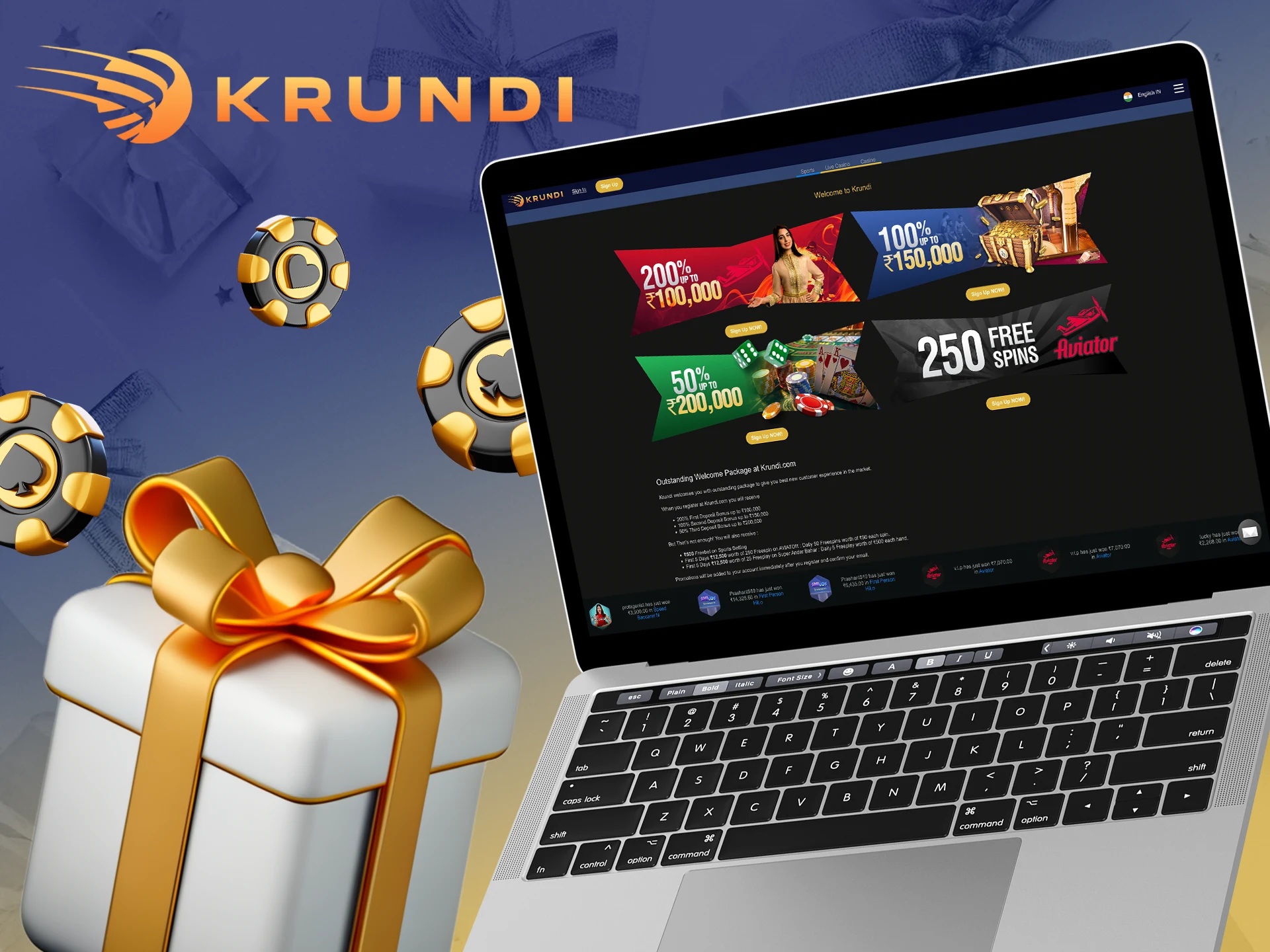 Go through registration and get bonuses from Krundi.