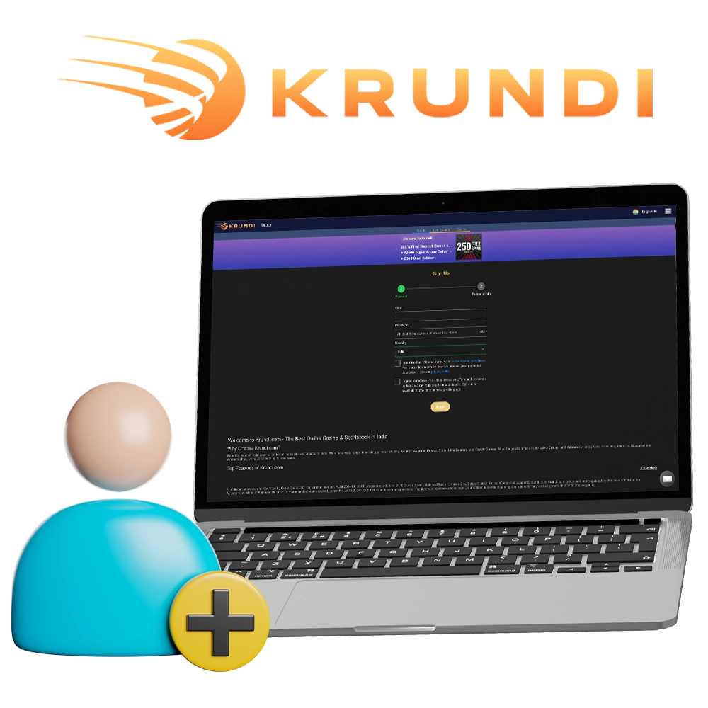 Sign up at Krundi to start betting on sports or casino.