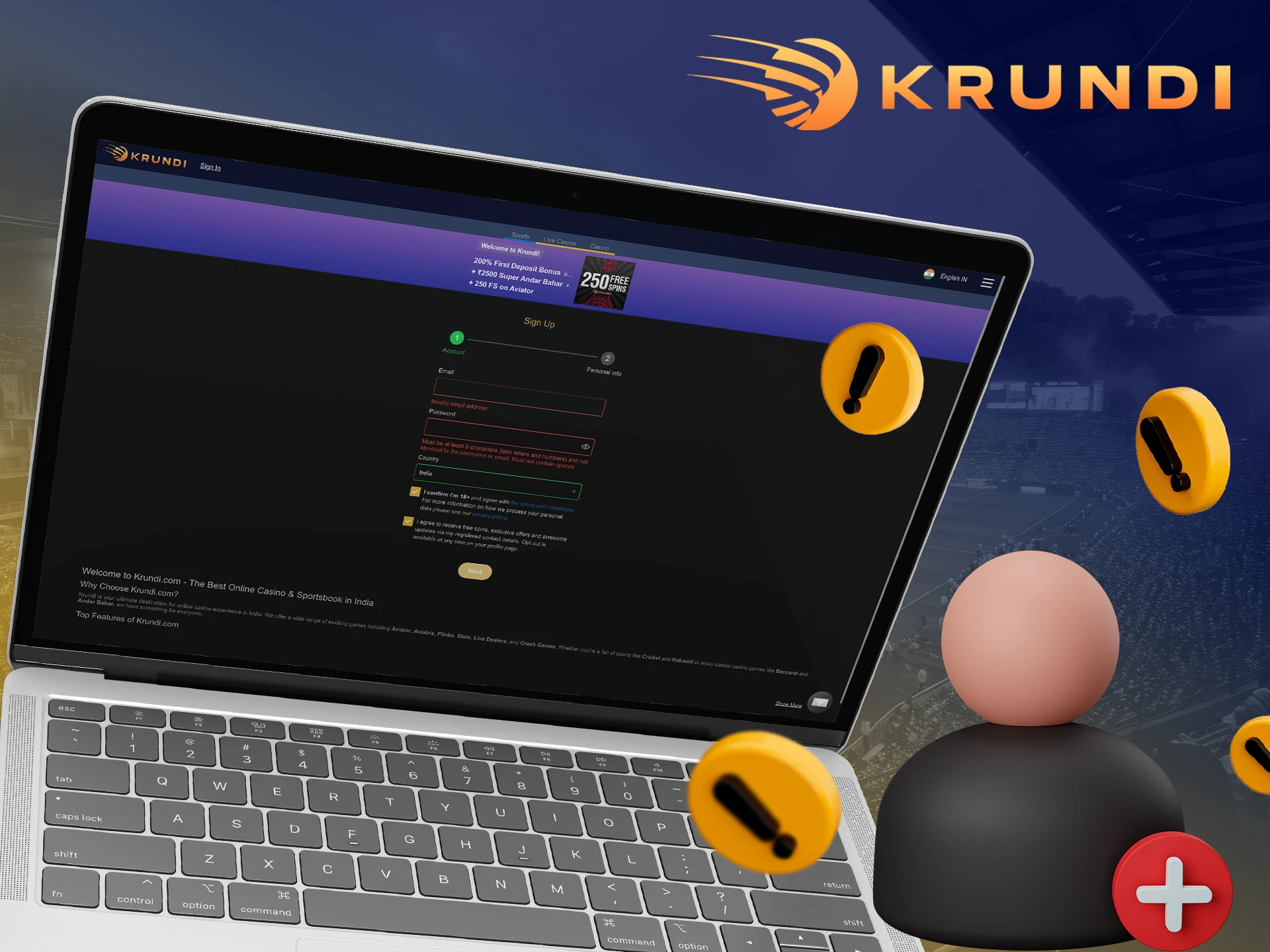 Learn about possible problems and solutions when registering with Krundi.