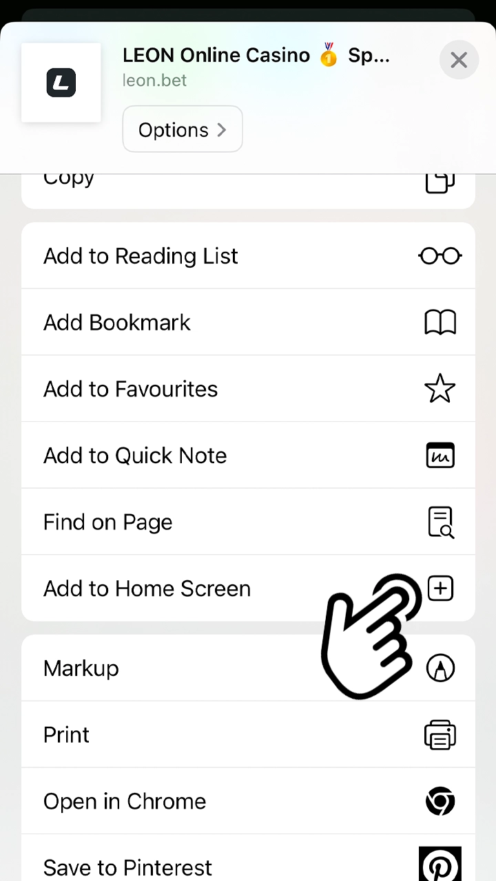 Share the Leonbet app on your home screen device.