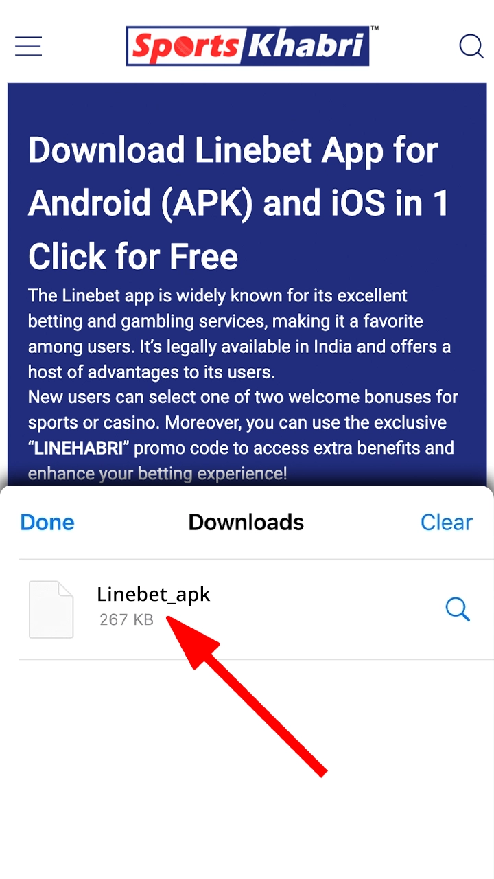 Find the downloaded Linebet file in your phone's downloads.