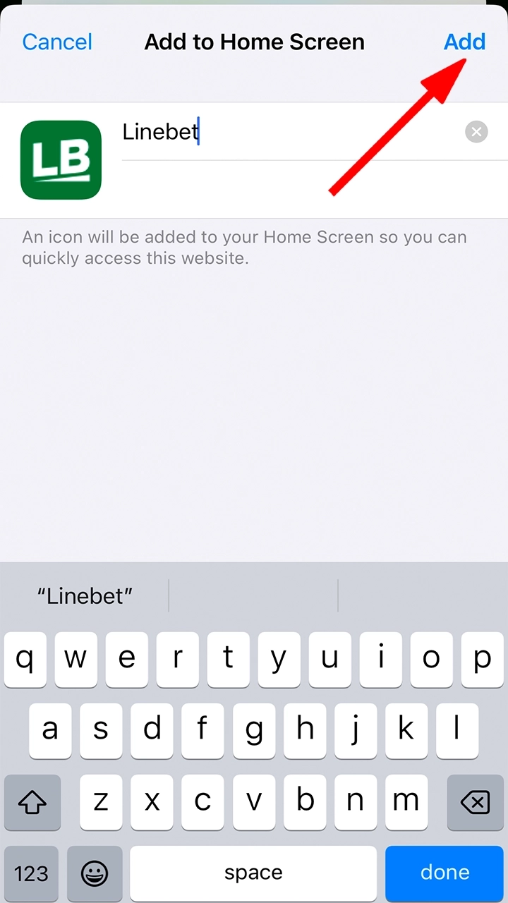 Change the shortcut and confirm adding Linebet to your smartphone.