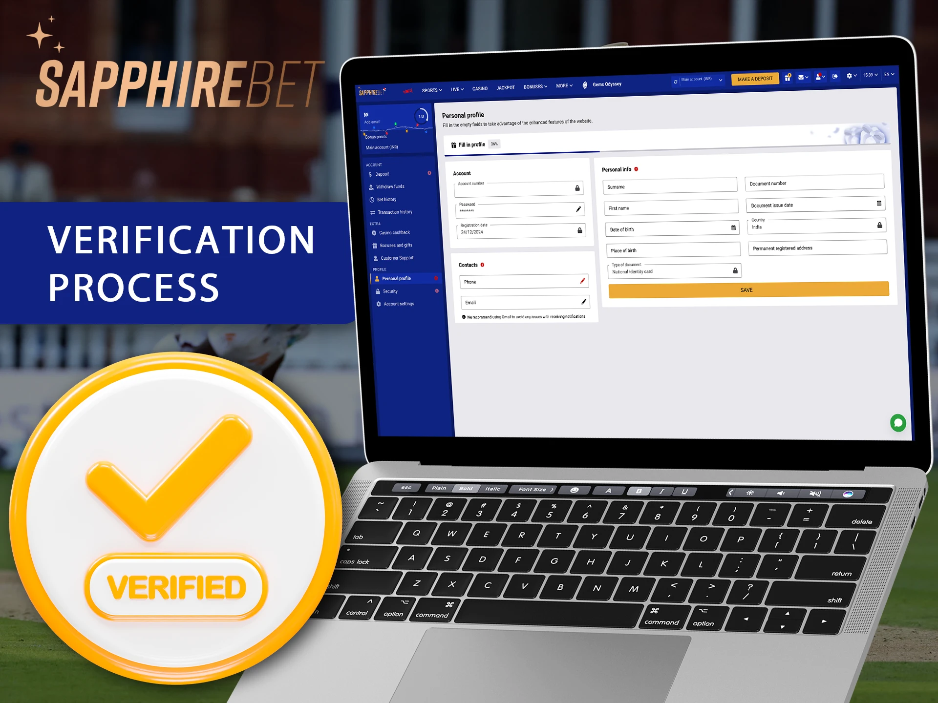 Verify your Sapphirebet profile by confirming your identity.