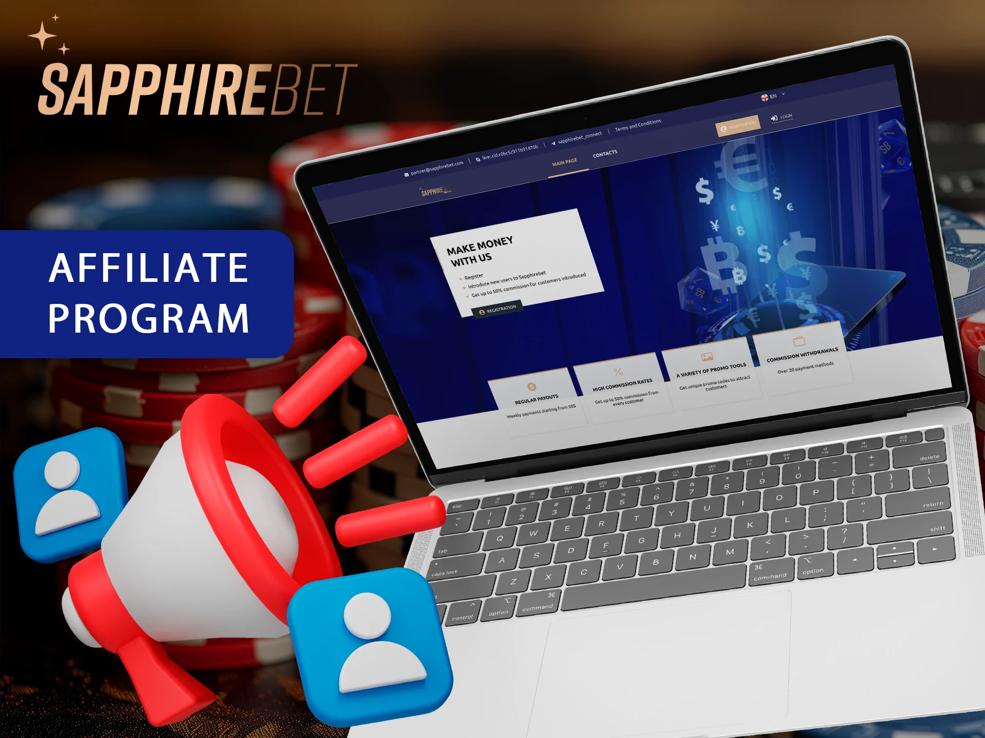 Join Affiliate program from Sapphirebet and start earning.