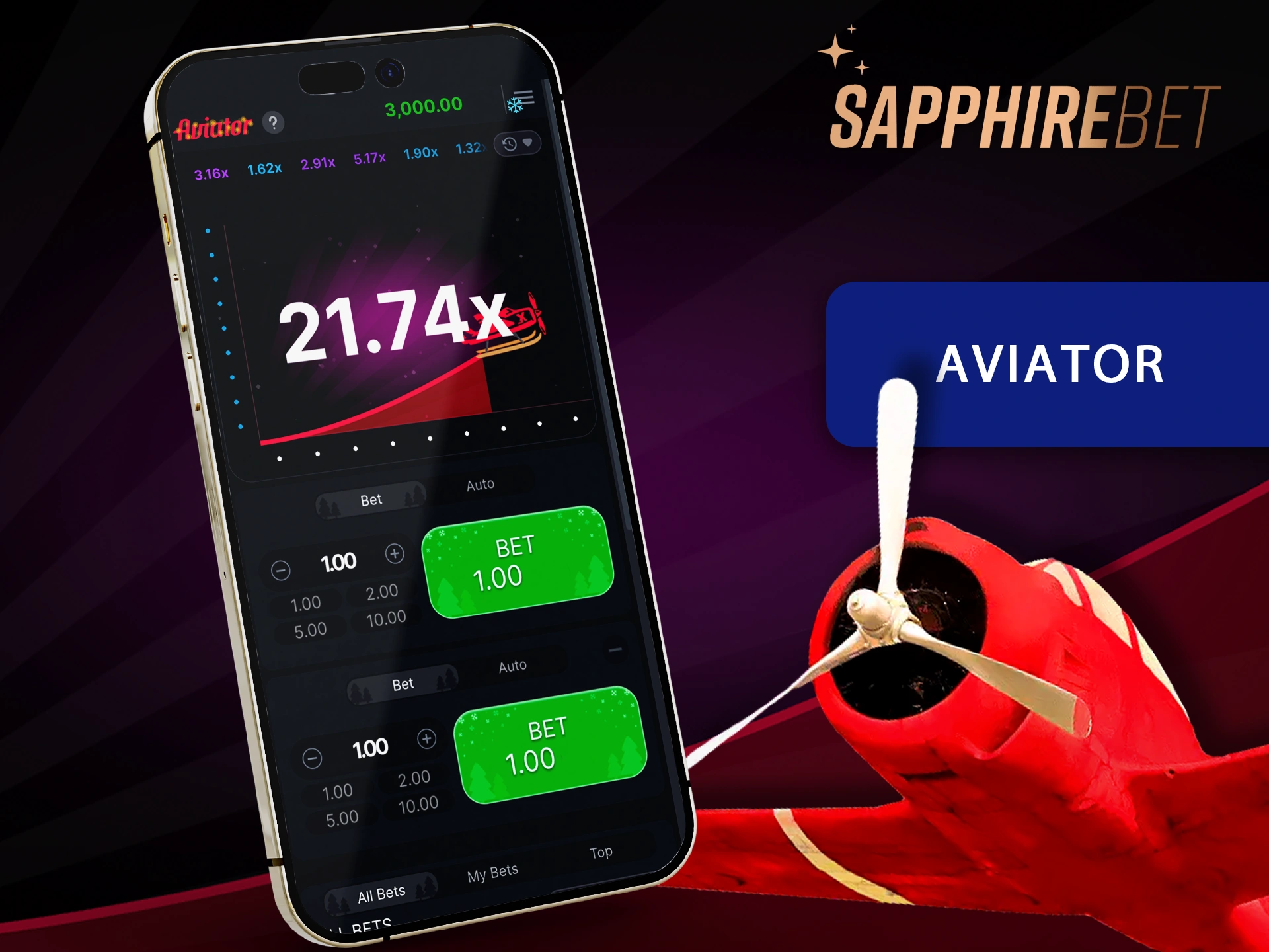 Grab the maximum odds in the Aviator game using the Sapphirebet app.