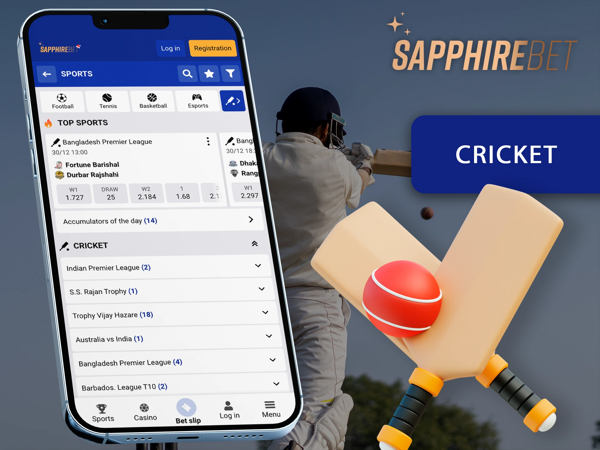 Don't miss the best cricket events with the Sapphirebet app.