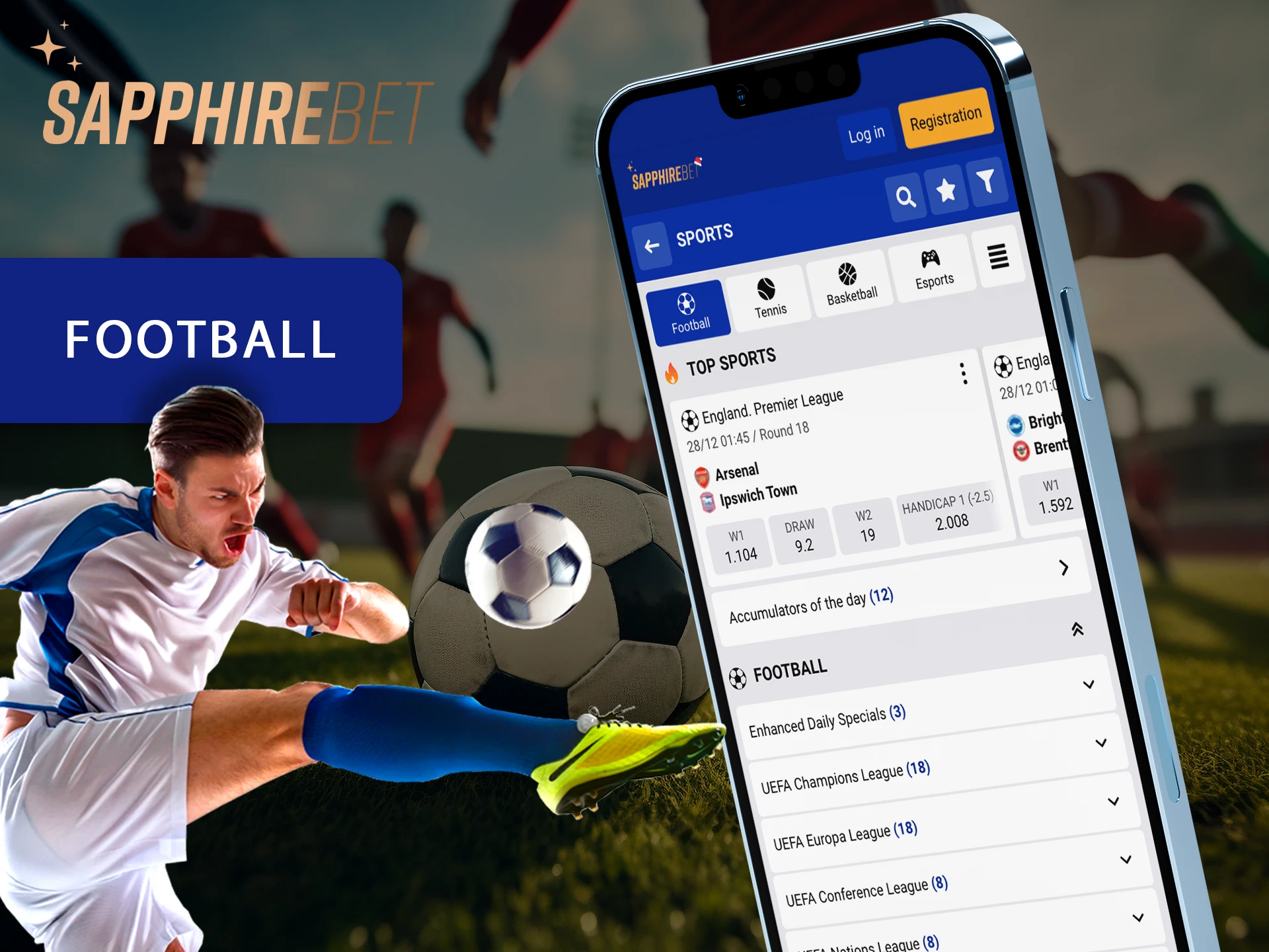 Predict the score of soccer matches on the Sapphirebet app.