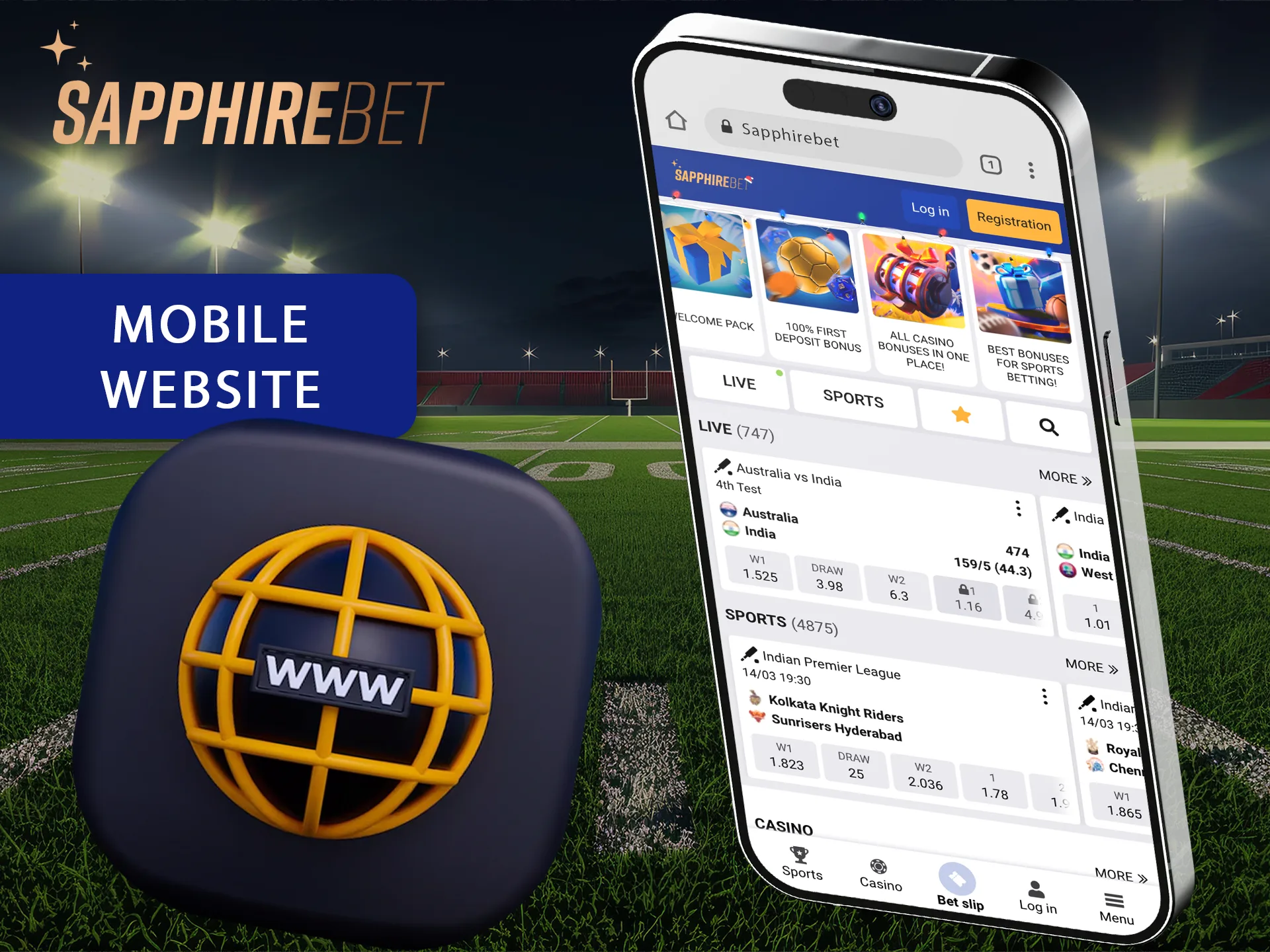 Place bets in the mobile version of Sapphirebet on smartphone.