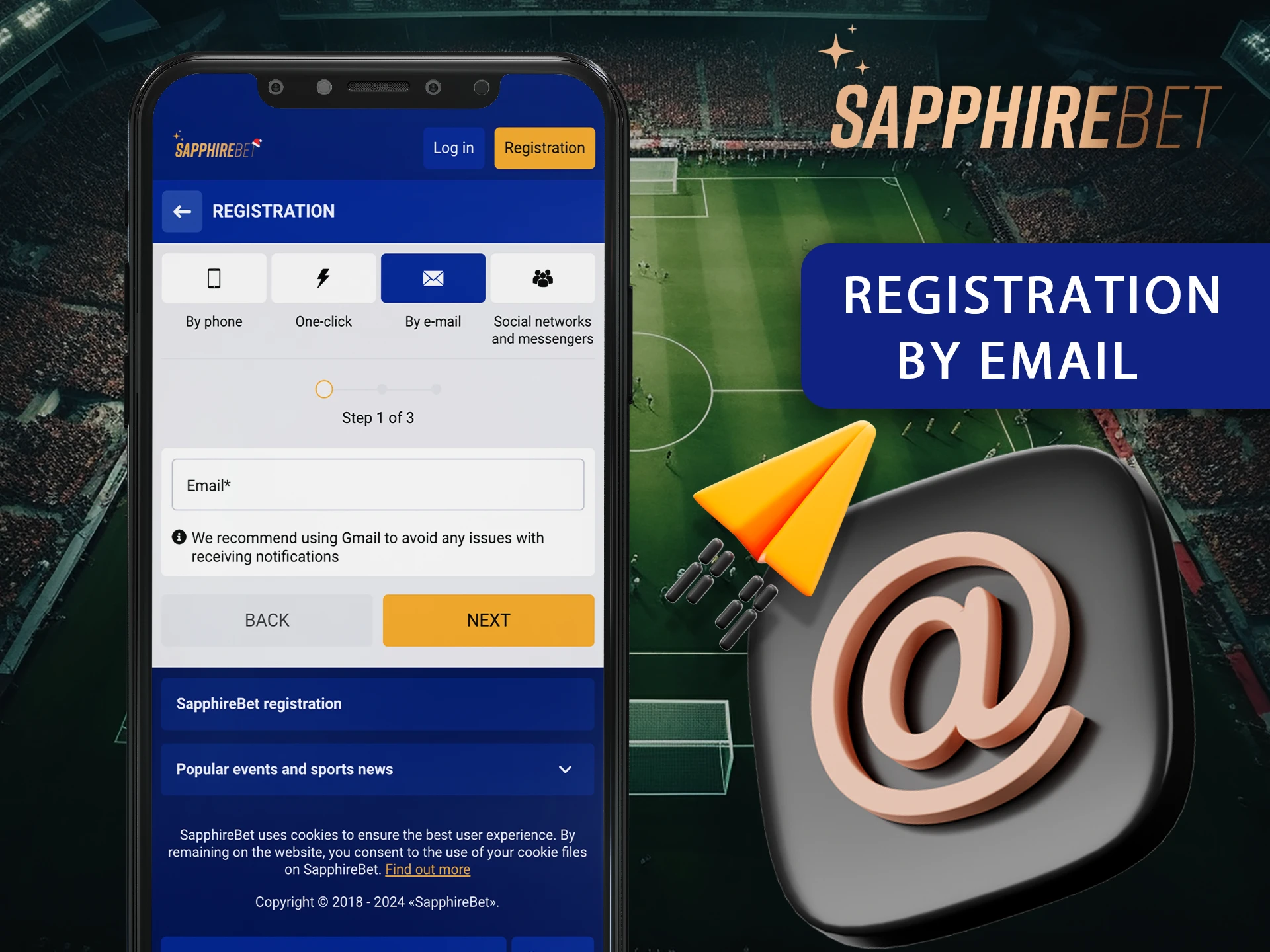 Enter your email to create an account with Sapphirebet.