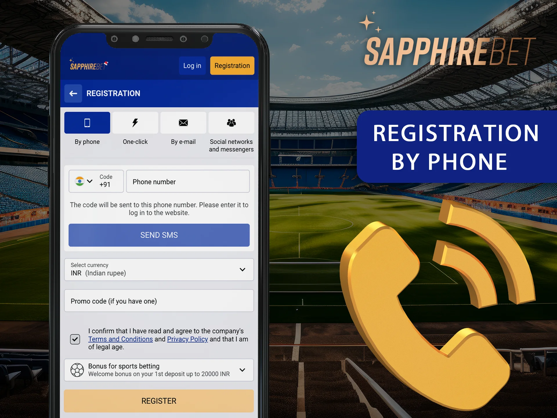 Create an account with Sapphirebet using your mobile number.