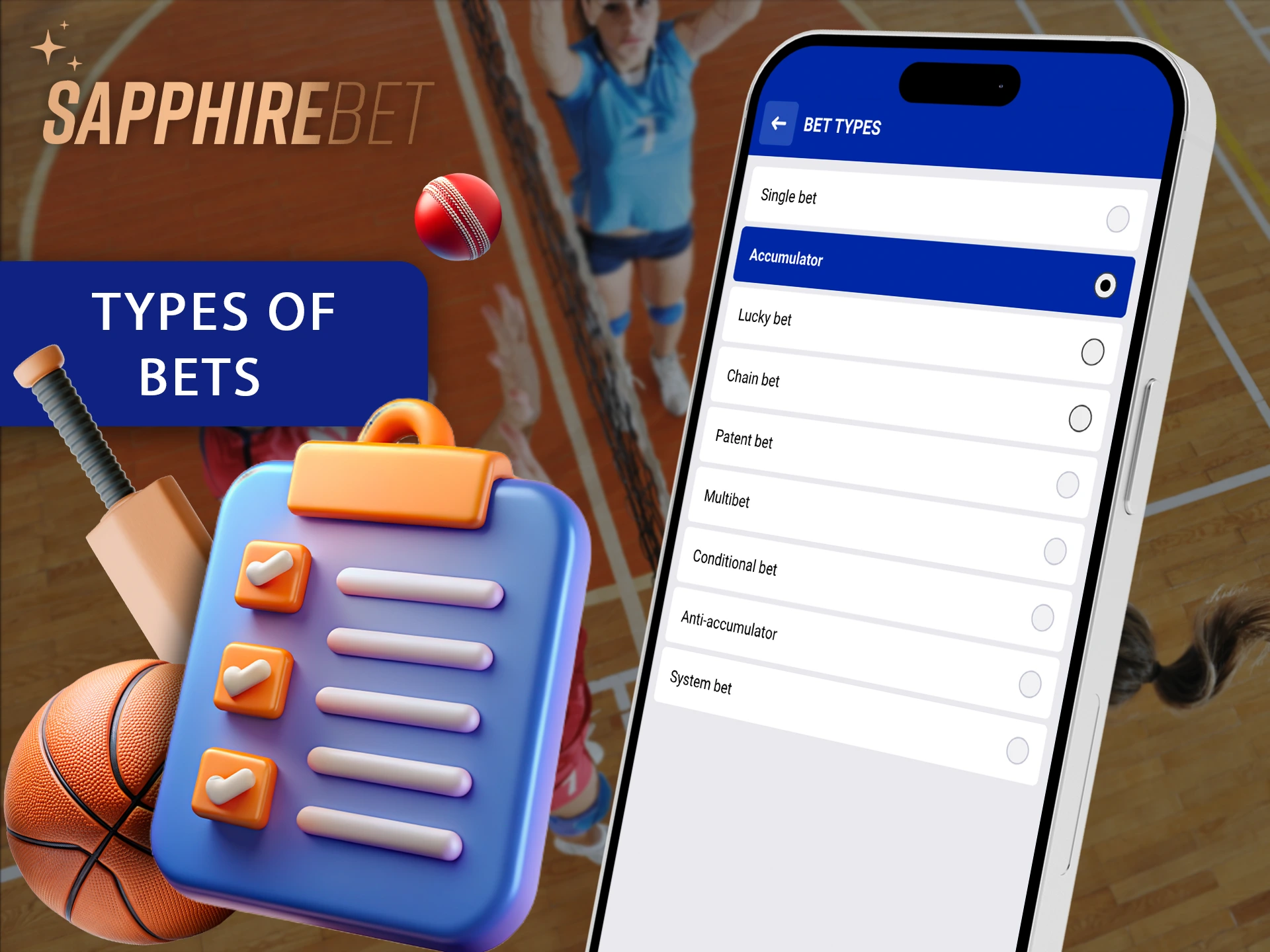 Learn about the possible bet types on the Sapphirebet app.