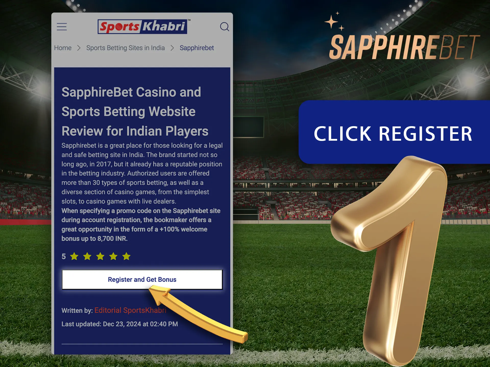 Find the link on our page to proceed to Sapphirebet registration.