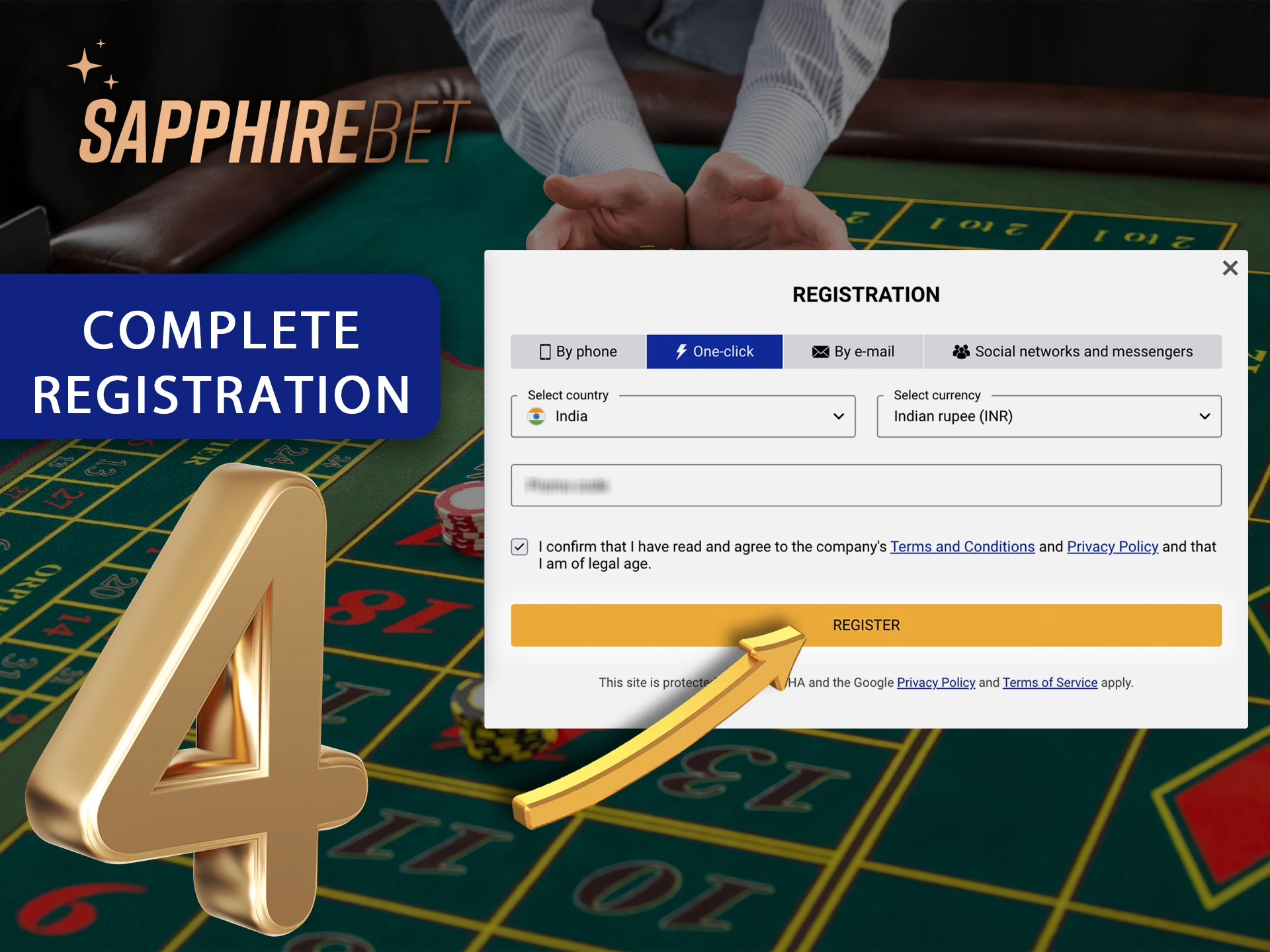 Complete your registration with Sapphirebet by clicking on the registration button.