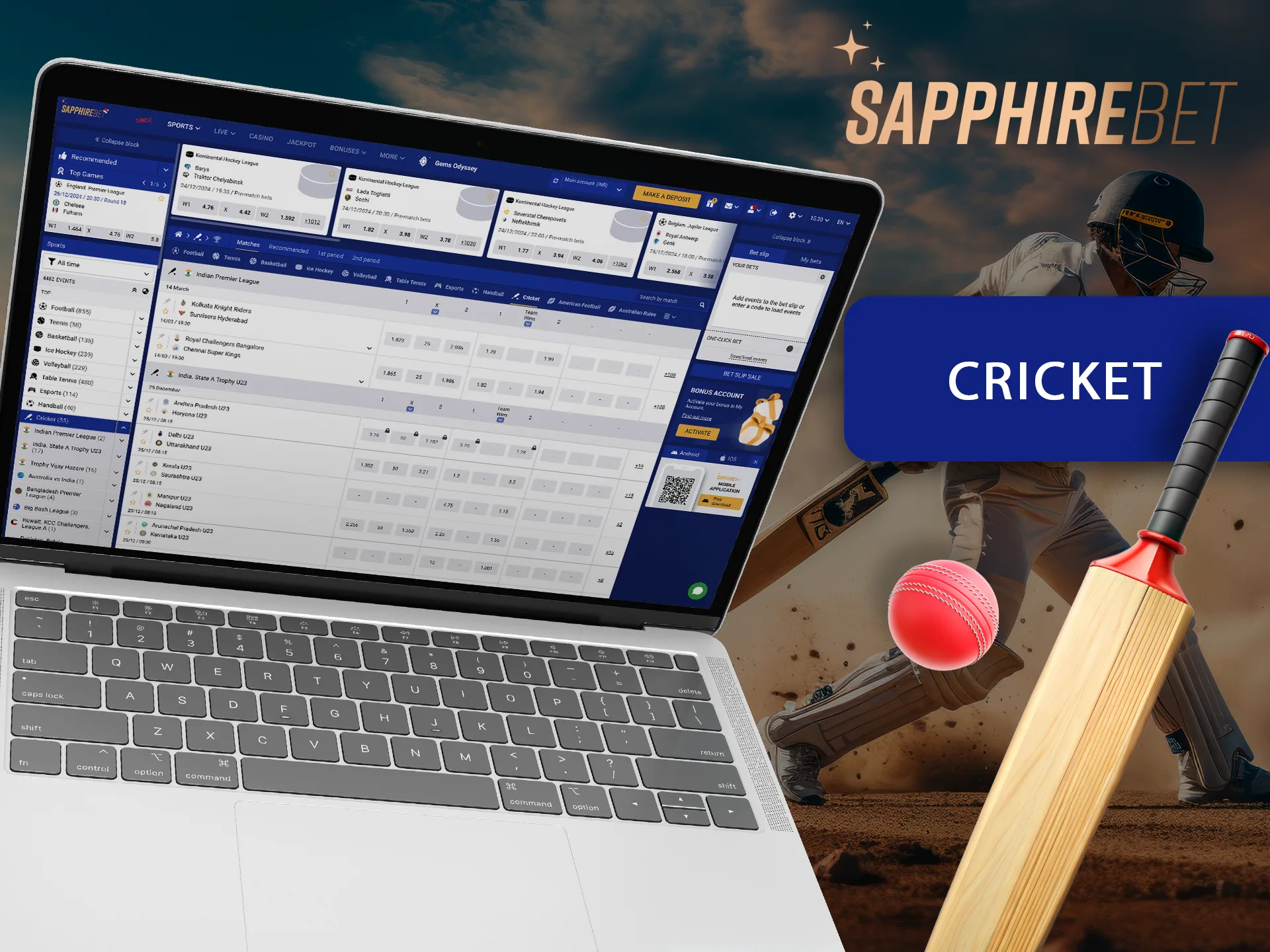 Place your bets on your favorite cricket teams at Sapphirebet.