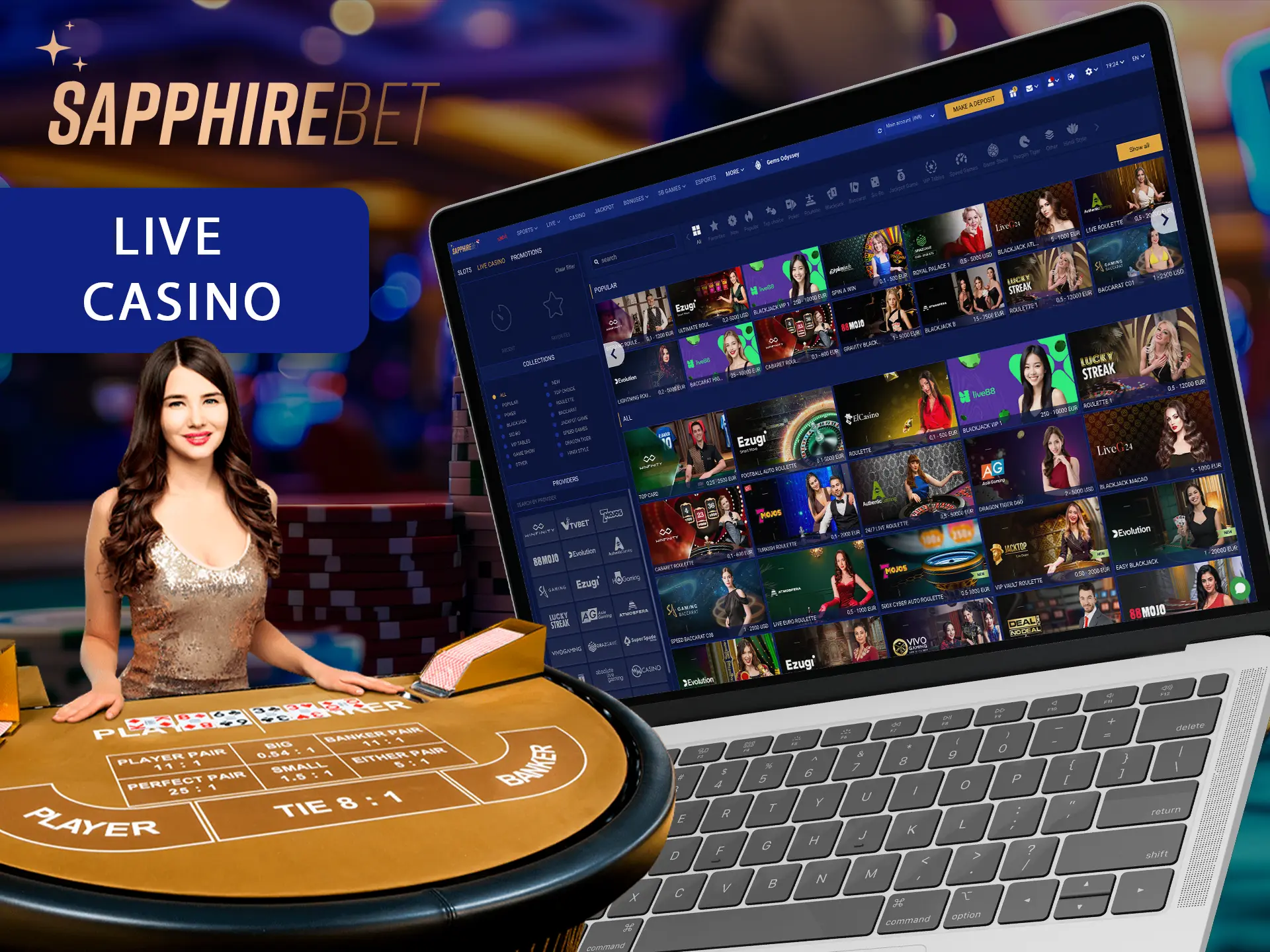 Try your luck betting at live casino with Sapphirebet.