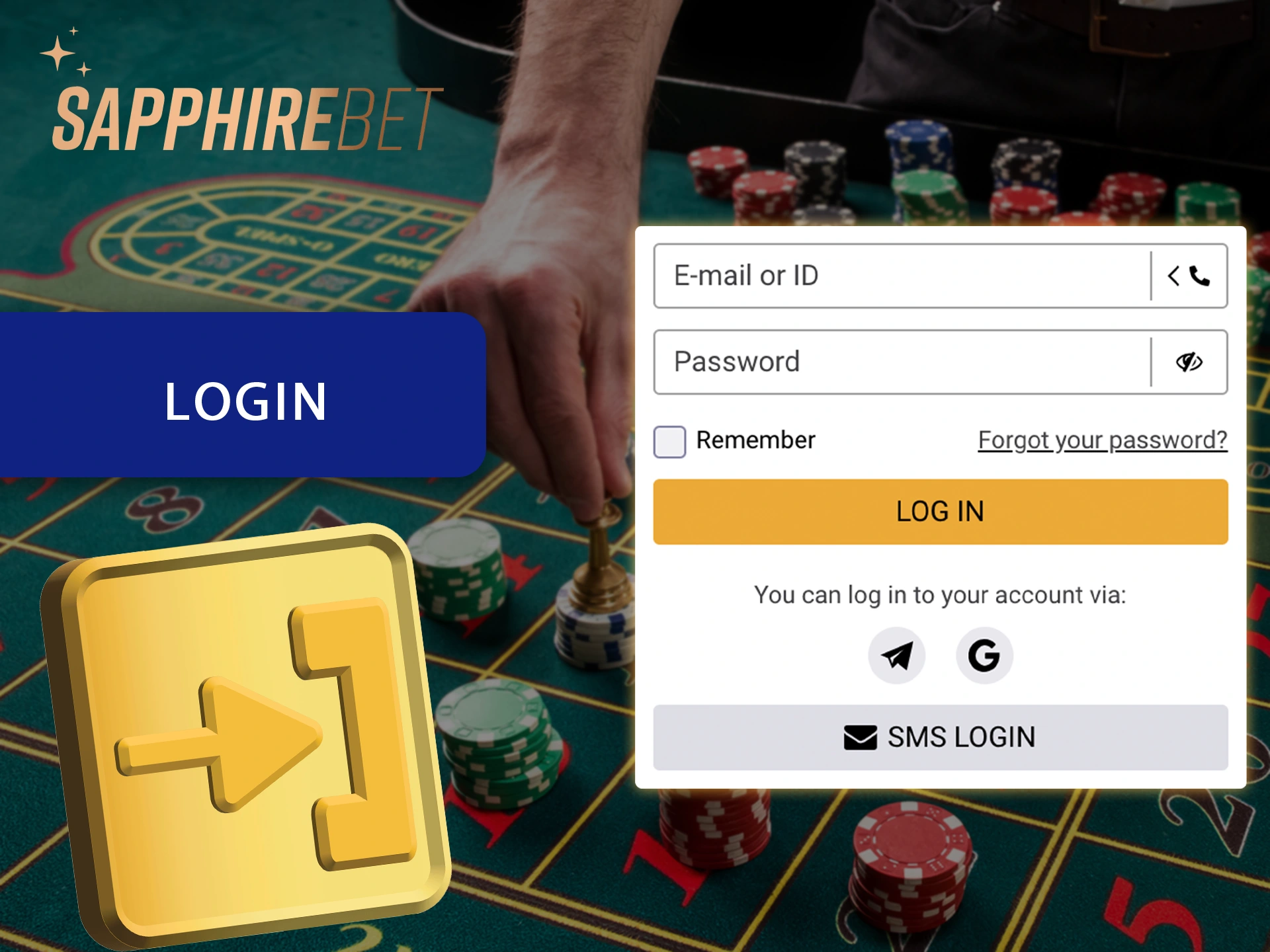 Log in to your Sapphirebet account to start betting.