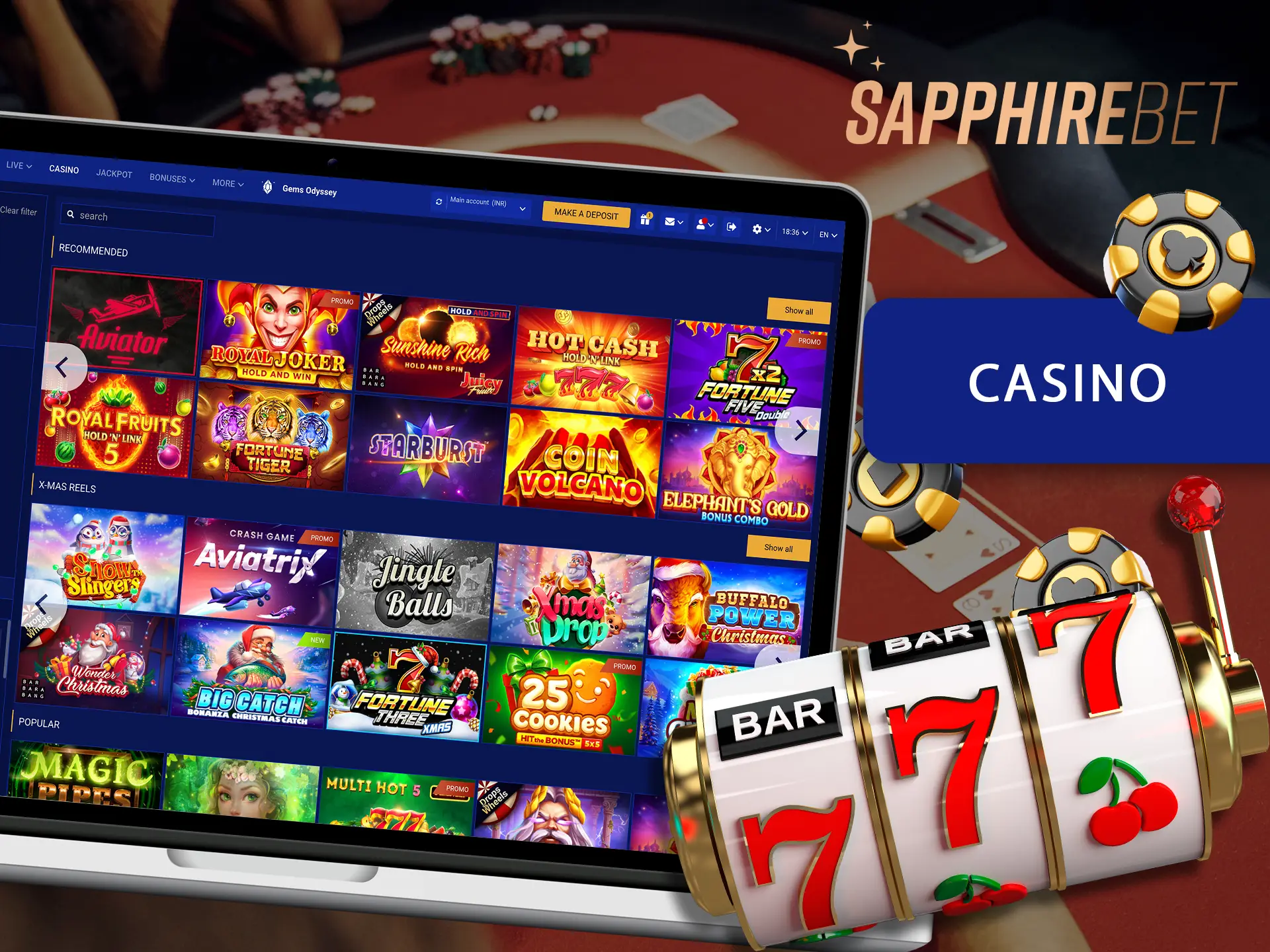 Find winning games for yourself in the Sapphirebet casino section.