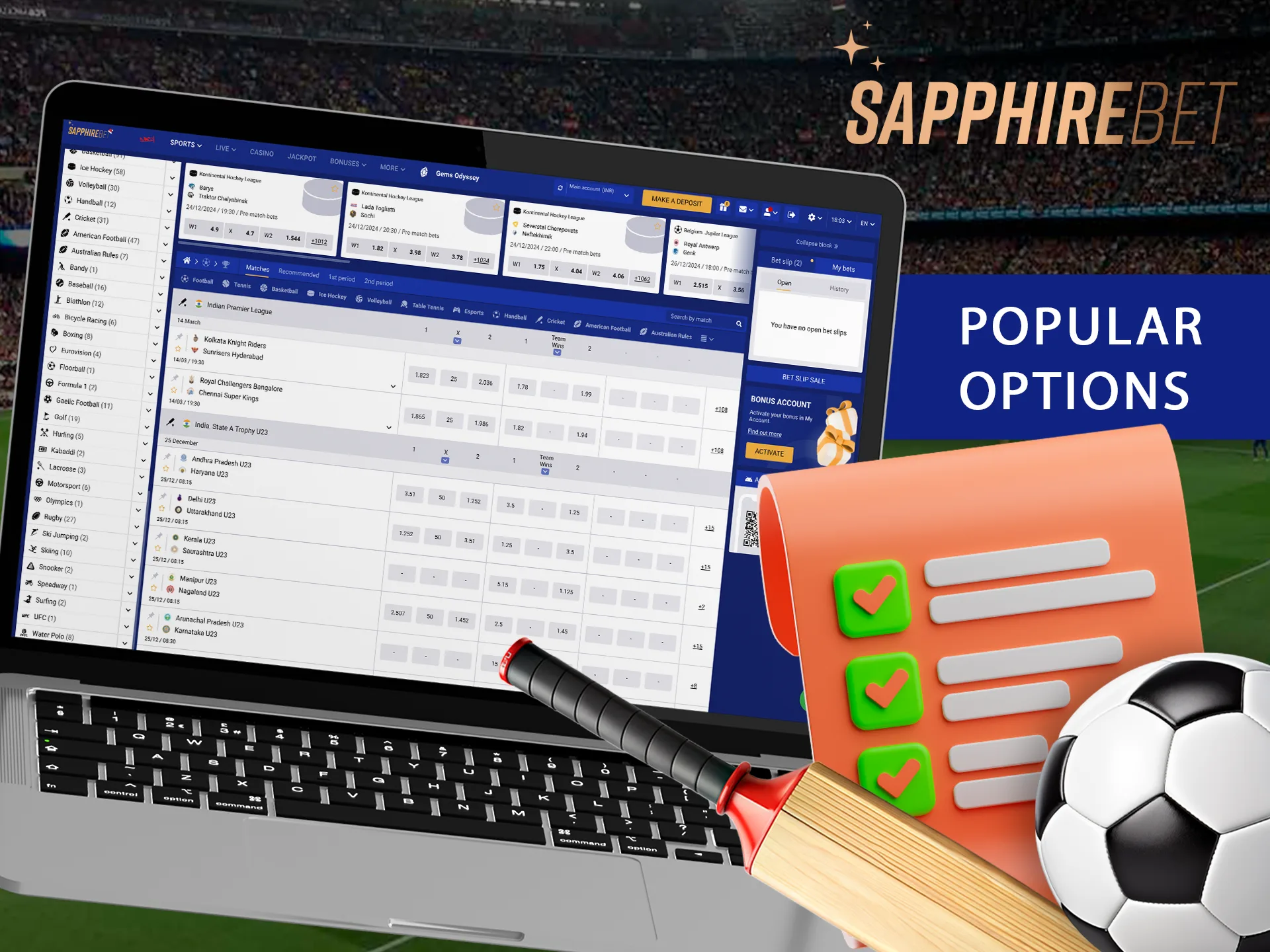 Choose from popular options to find the right bet for you at Sapphirebet.