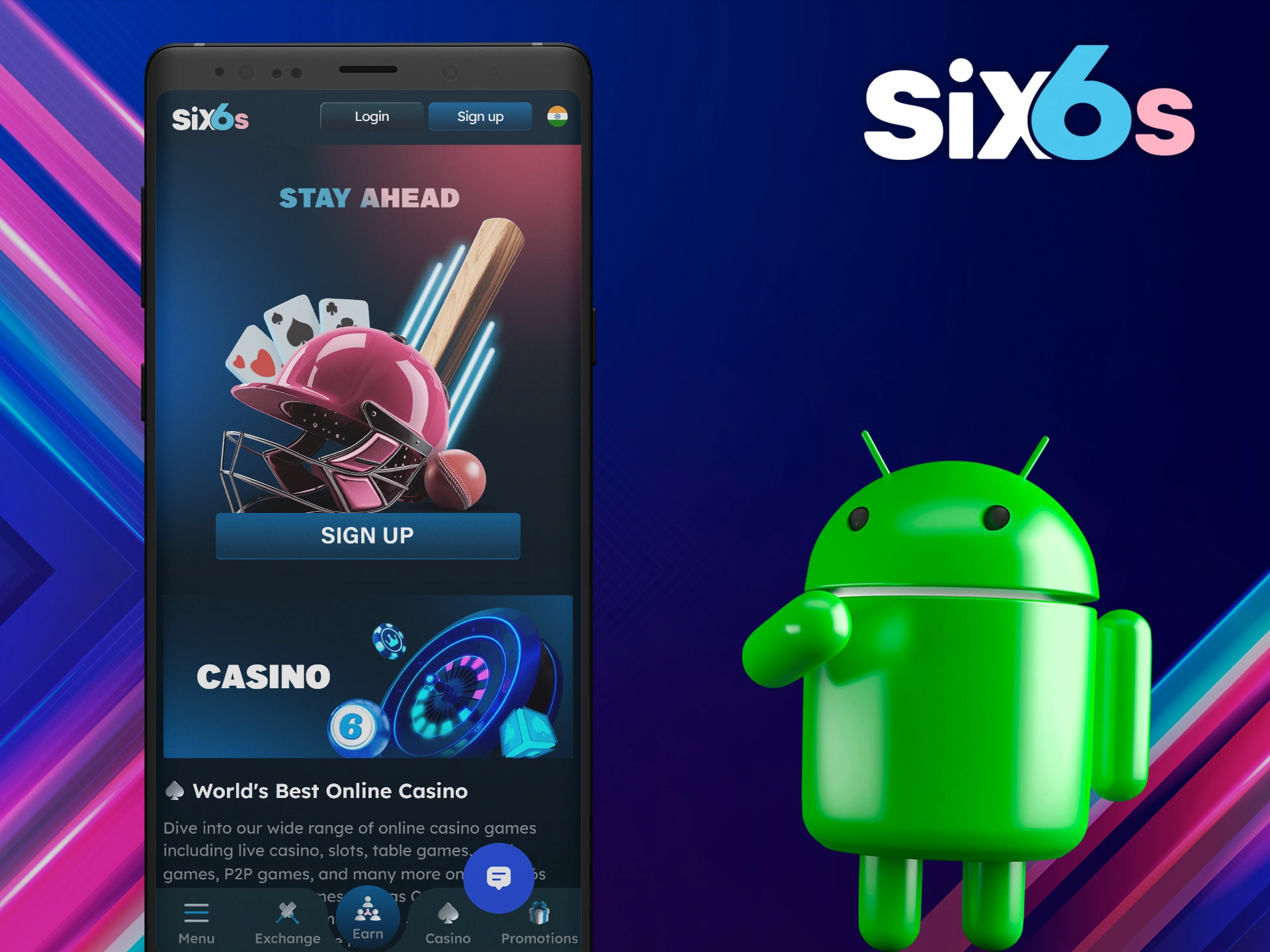 Place your bets anytime with the Six6s app for Android.