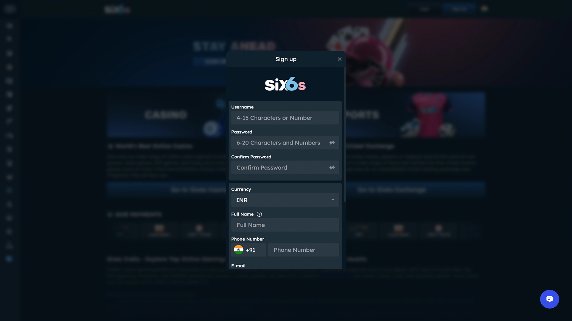 Create a personalized account for yourself to start betting at Six6s.