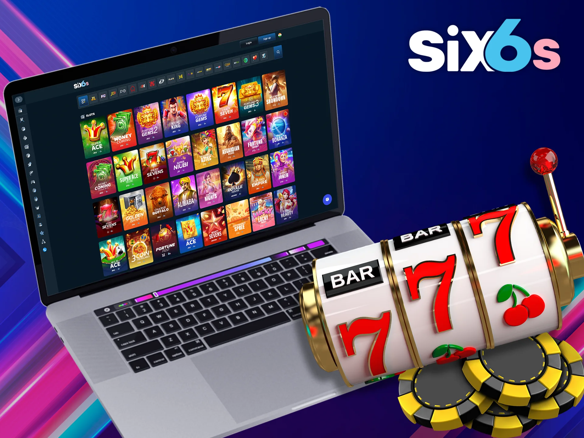 Collect lines and bonuses in Six6s slot games.