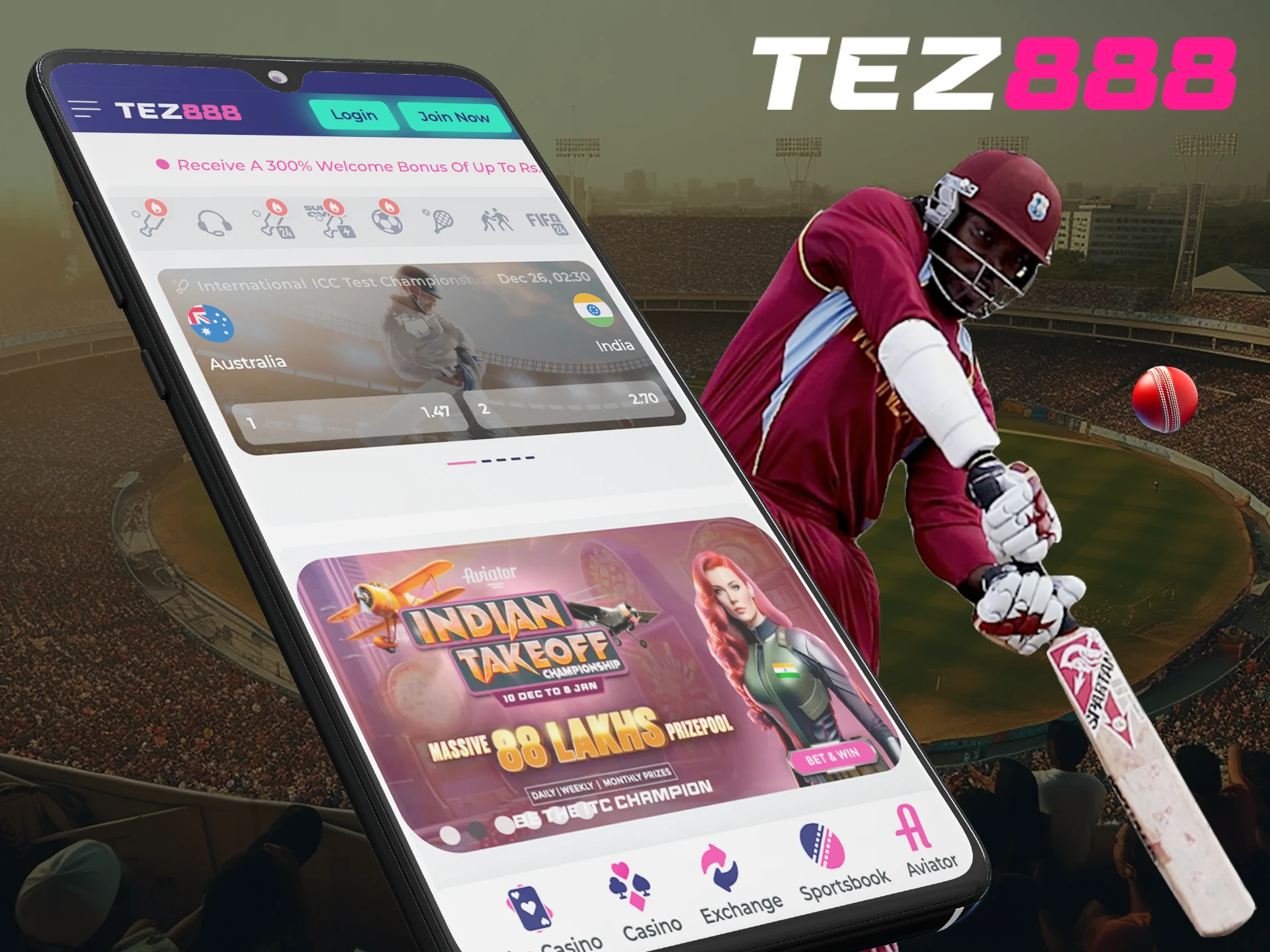 Bet on your favorite cricket teams on the Tez888 app.