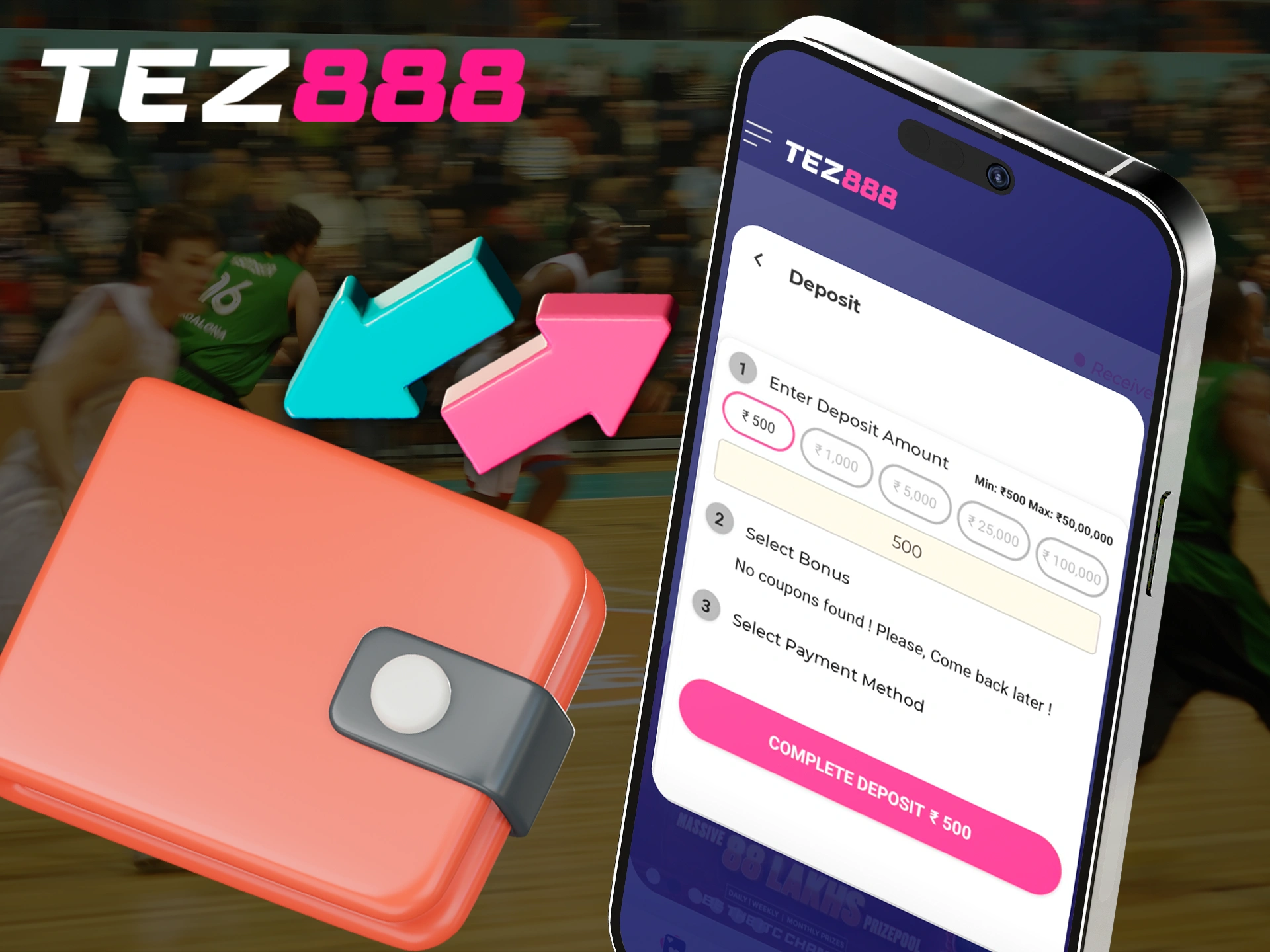 Deposit and withdraw your winnings using the Tez888 app.