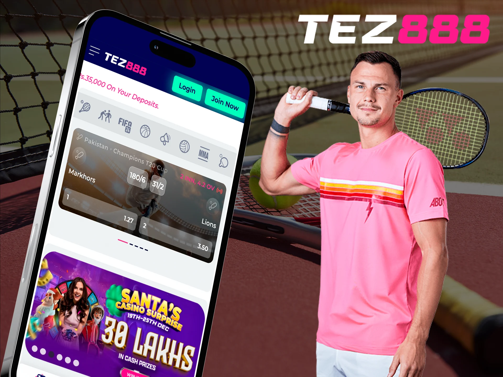 Pick your favorite and bet in a tennis match with Tez888.