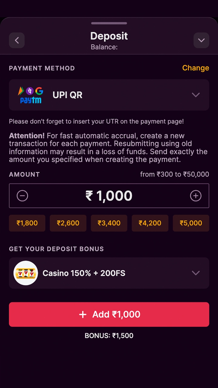 Enter the deposit amount and select your UPI wallet.