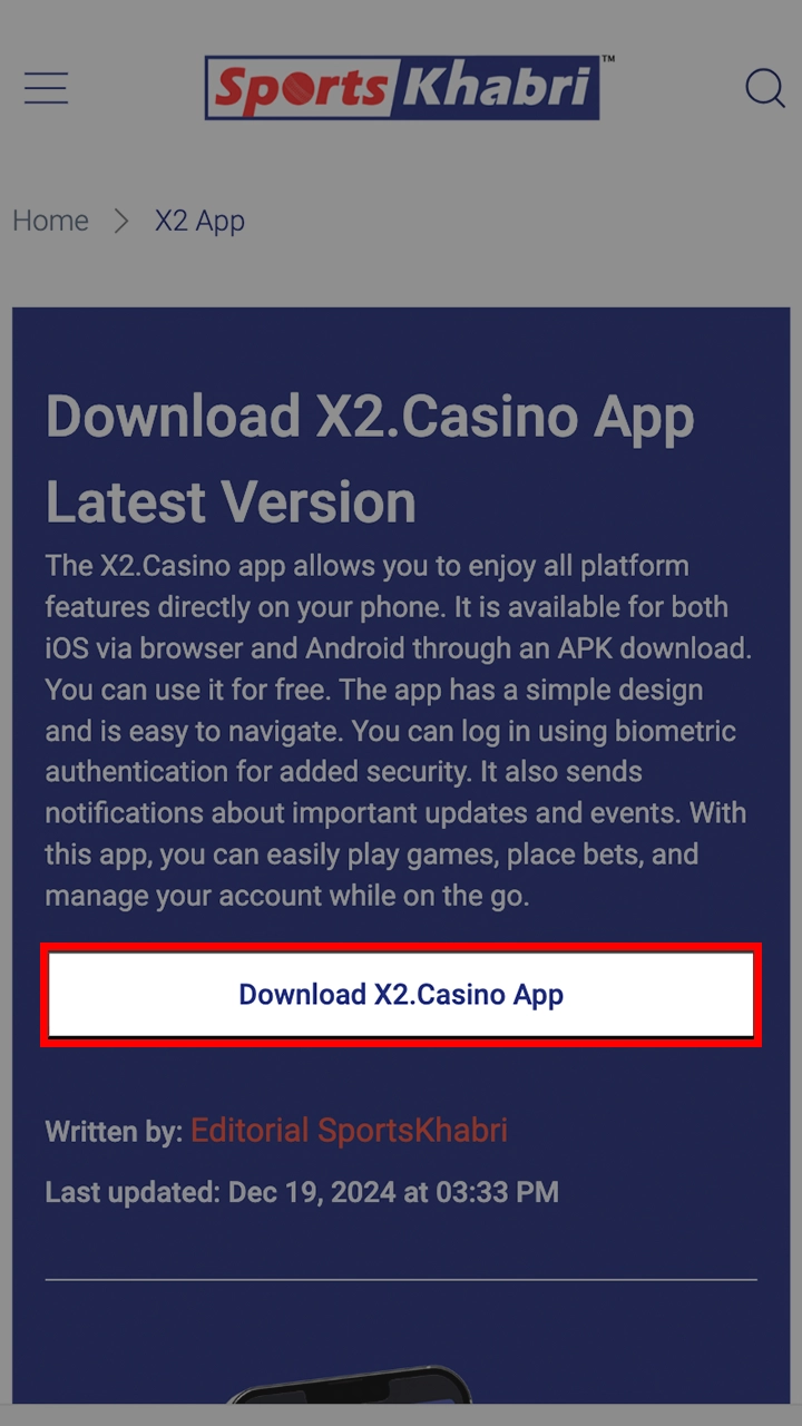 Click the button on this page to start installing X2 Casino.