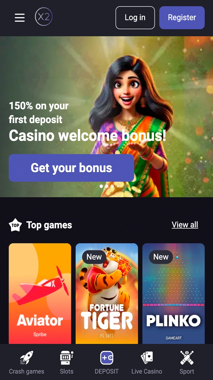 The official X2 Casino website will open on your smartphone.