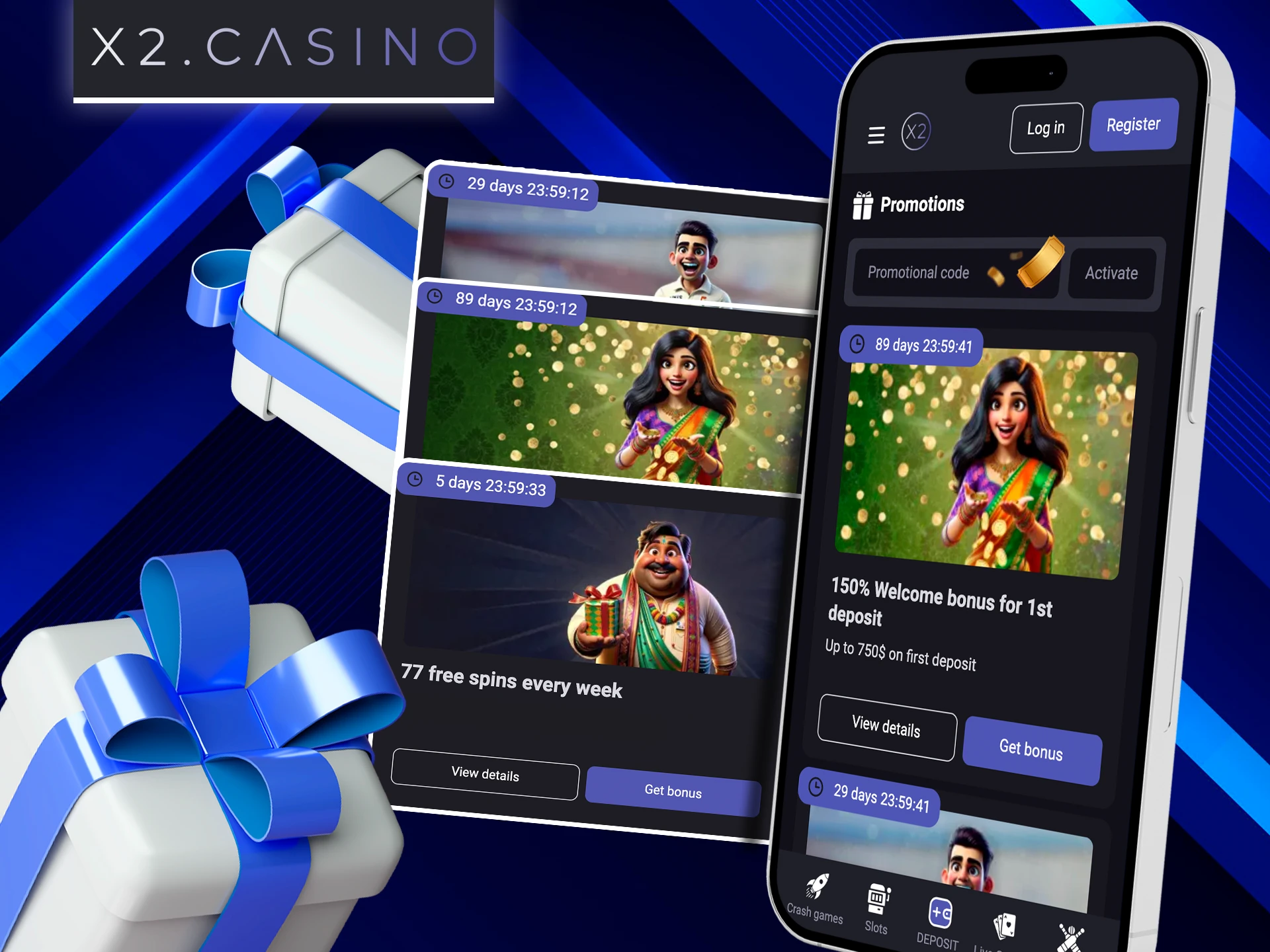 Get bonuses from X2 Casino in the abundant app.