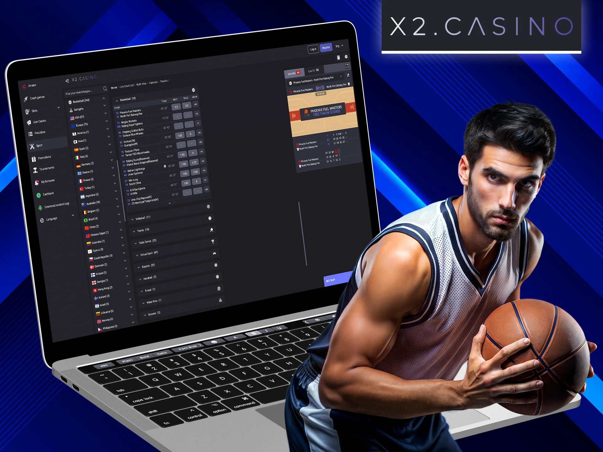 Bet on a basketball win or score at X2 Casino.