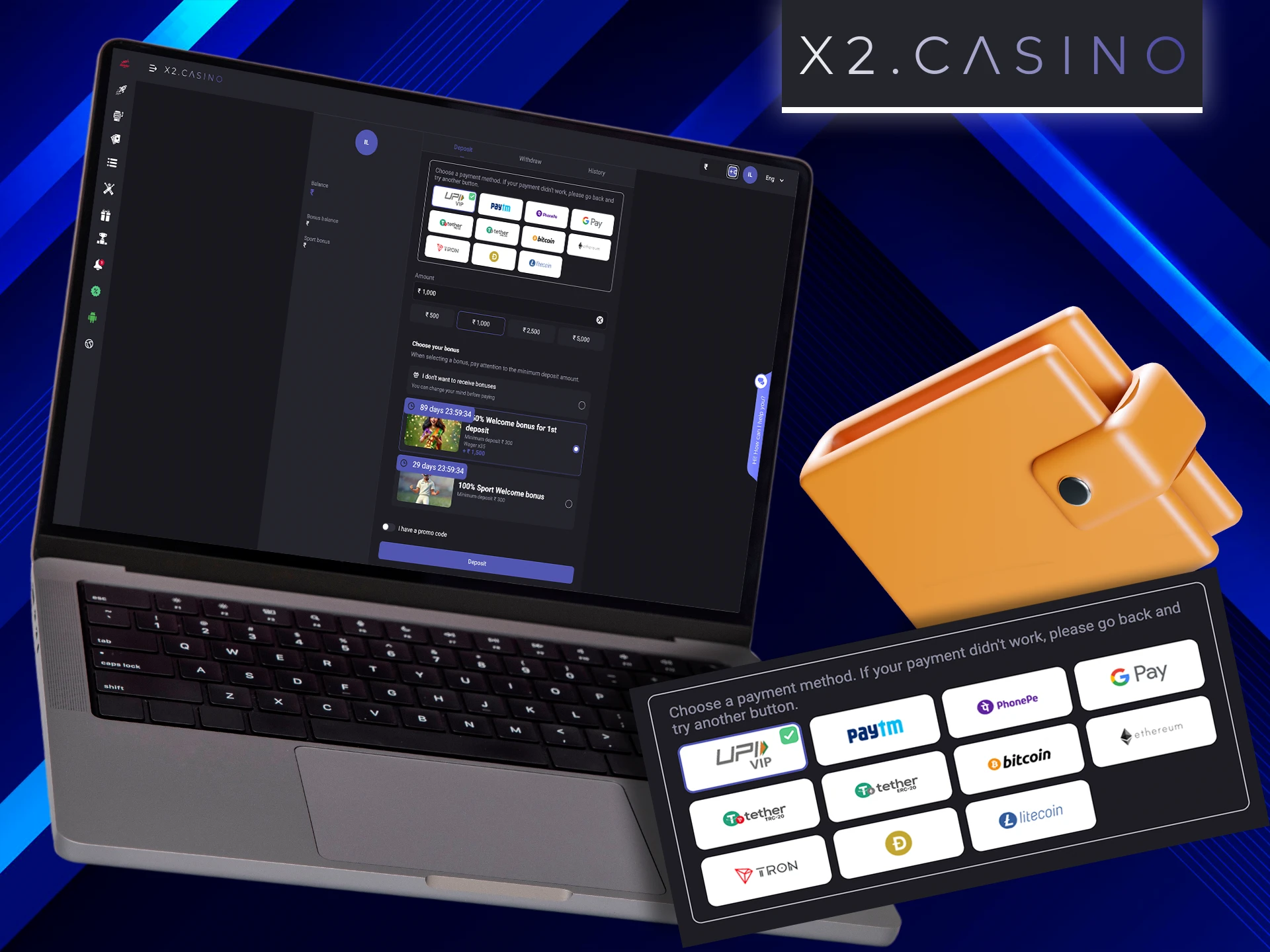 Learn how to fund your account at X2 Casino.